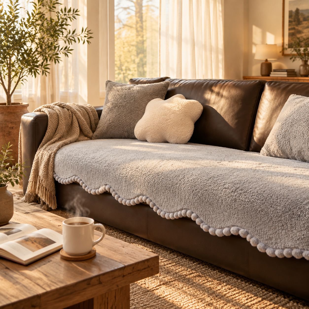 Lambswool premium sofa cushion, thickened, non-slip