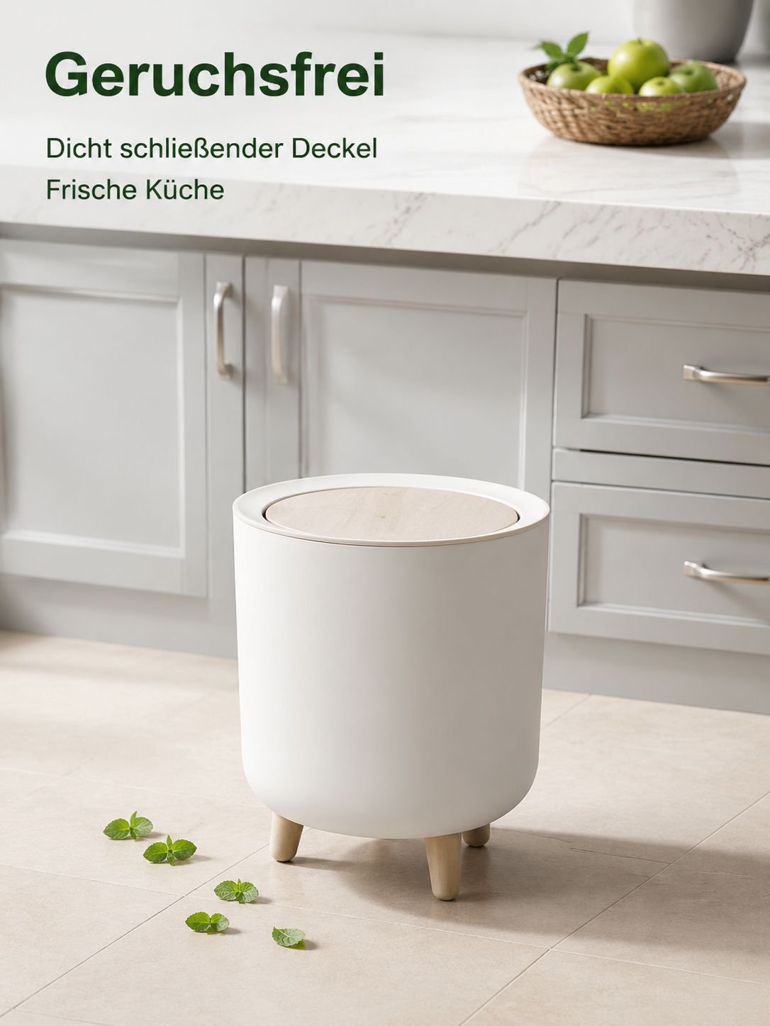 Erhöhter Abfalleimer in Holzoptik