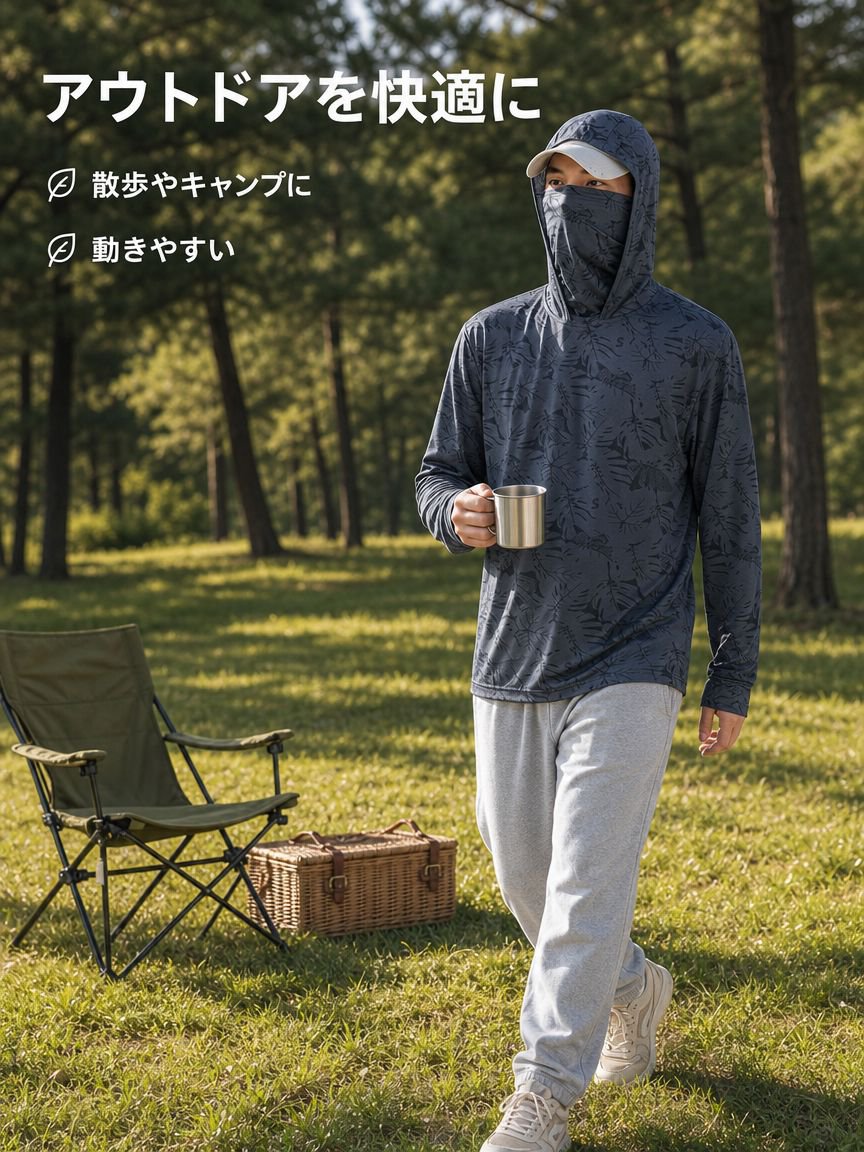 薄手で通気性に優れたUVカット機能付き日焼け防止服