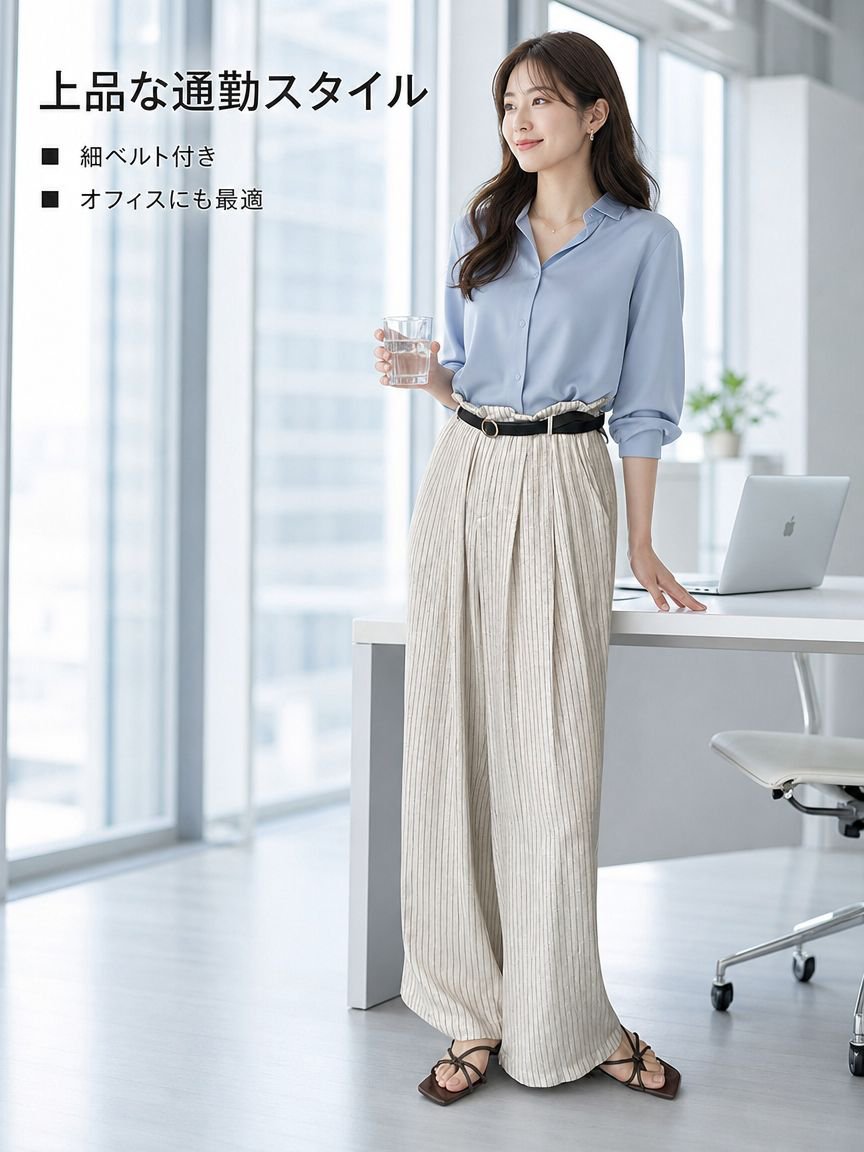 ゆったり感のあるドレープストレートワイドパンツ レディース