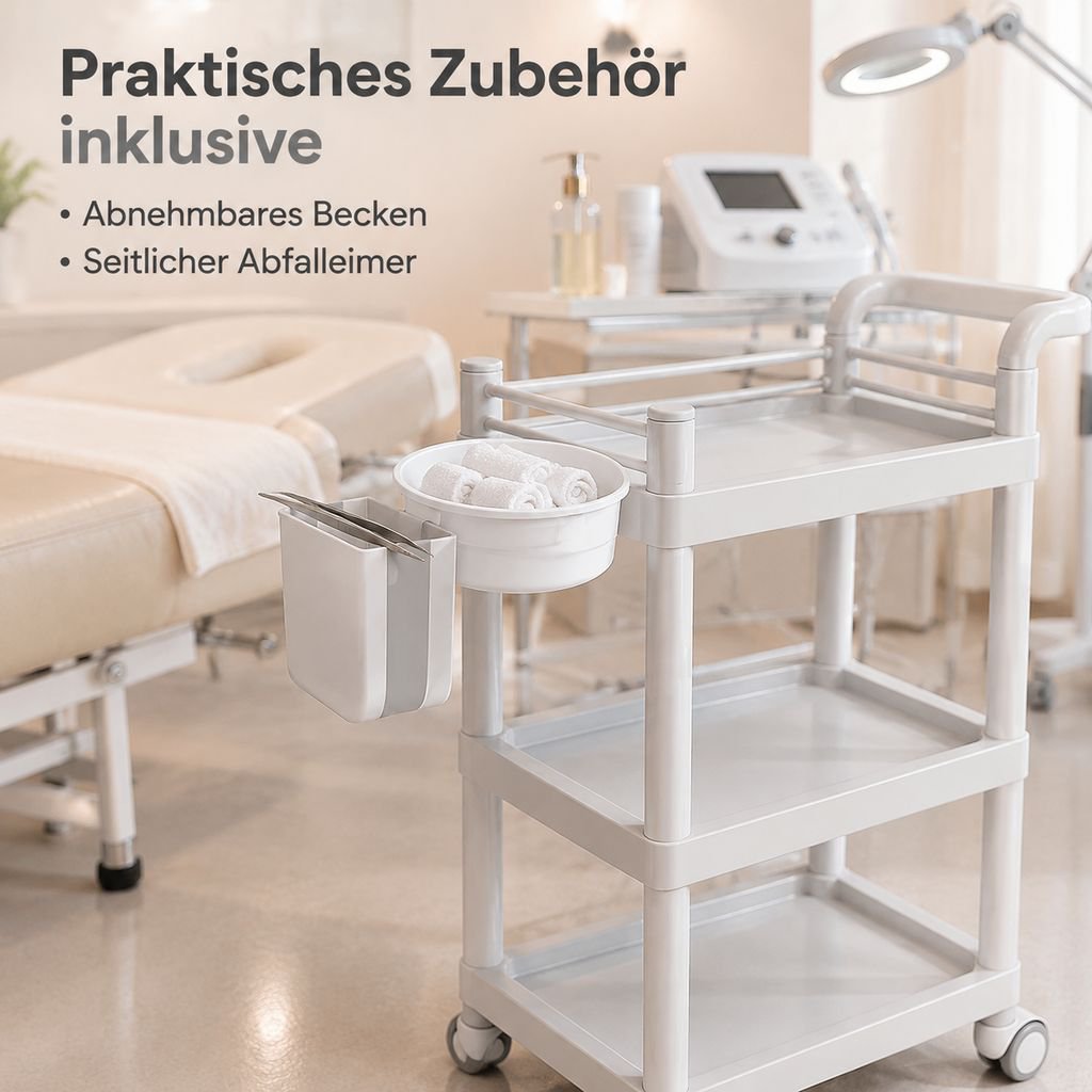 Kosmetikwagen mit Rollen als mobiler Beistellwagen für Kosmetik und Zubehör