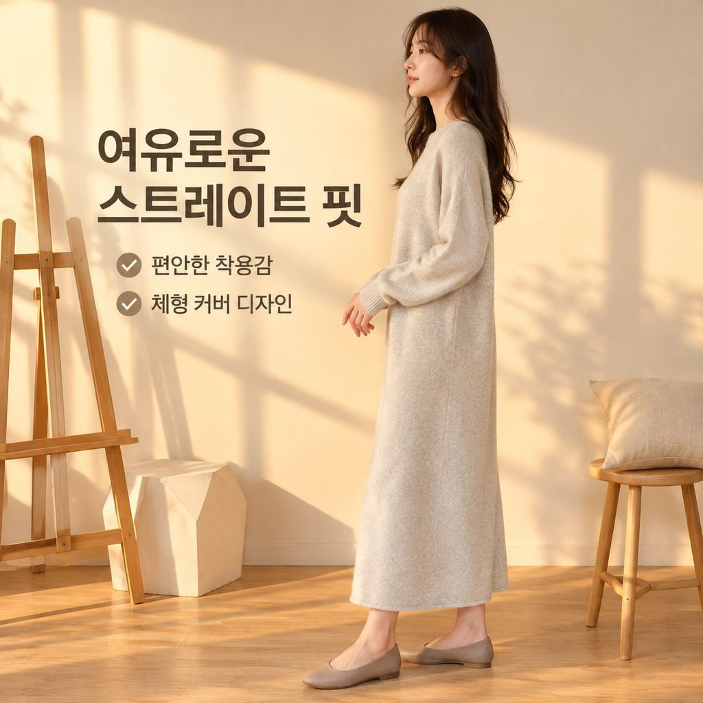 여성용 프리미엄 가을/겨울 니트 원피스 – 미디 기장 및 무릎 길이 스타일