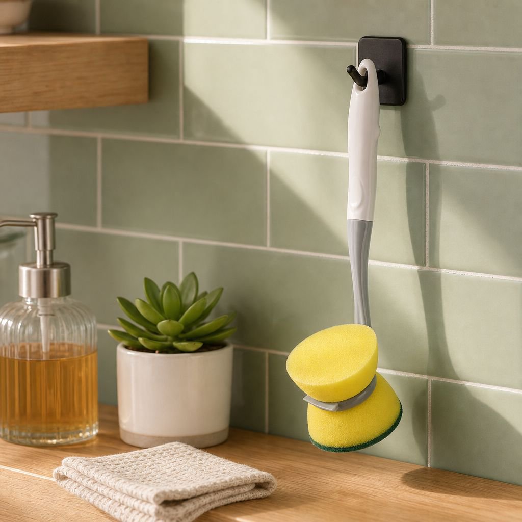 Multi-functional long handle sponge pot brush for dish cleaning