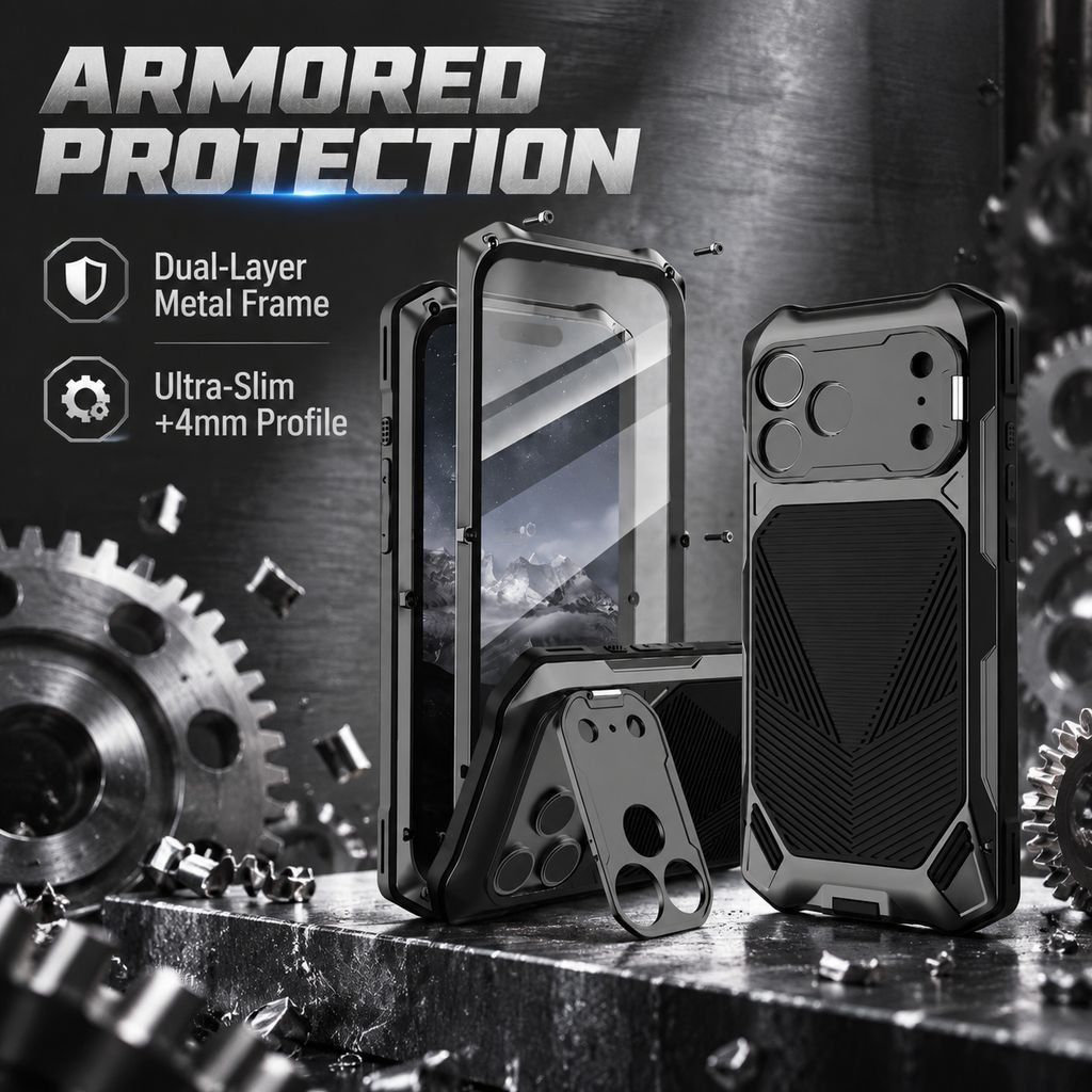 Suitable for Apple 17Promax Anti-Fall Mobile Phone Case, Full-Cover Metal Stand, Iphone18Pm Magnetic
