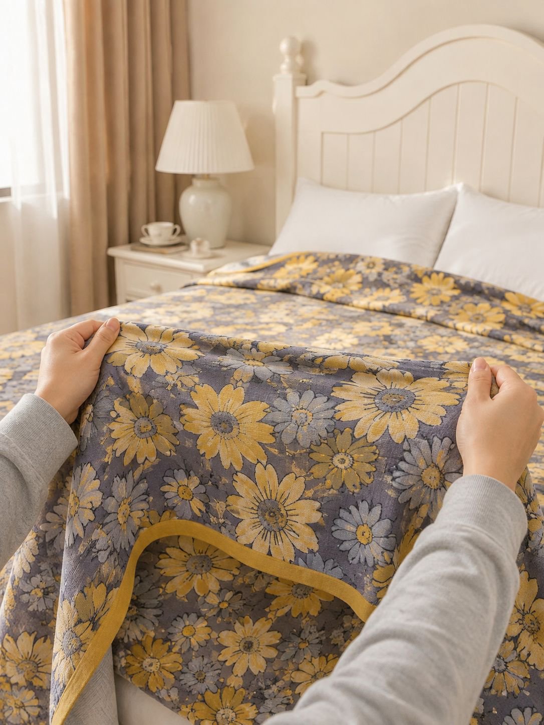 Lightweight summer blanket draped over sofa