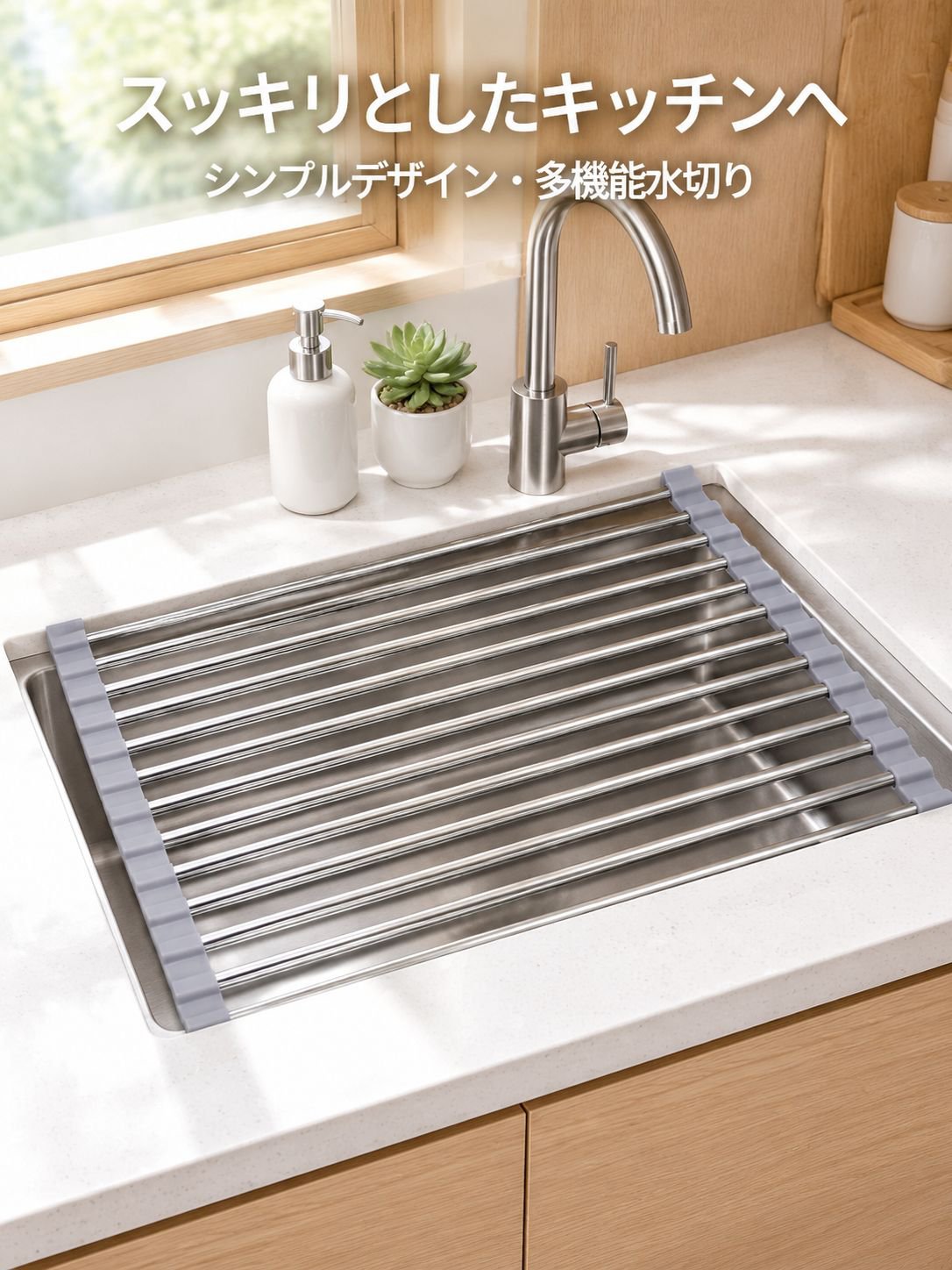折りたたみ式シリコンキッチンシンク水切りラックロールアップ収納ラック