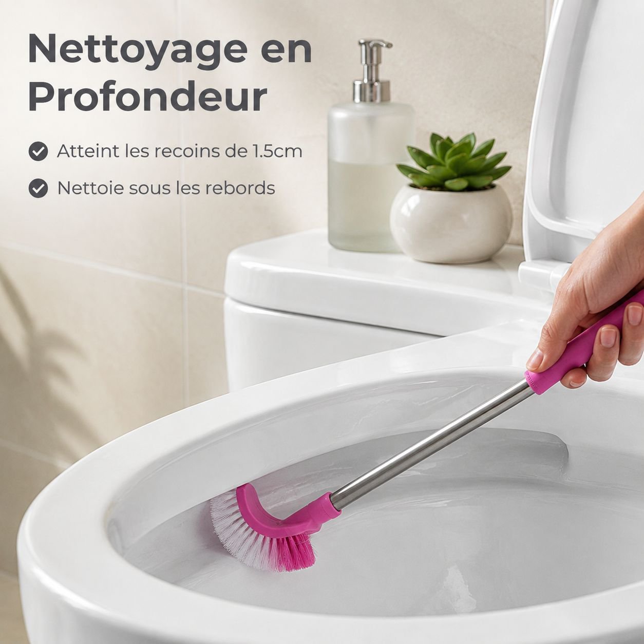 Brosse de toilette à manche long en acier inoxydable