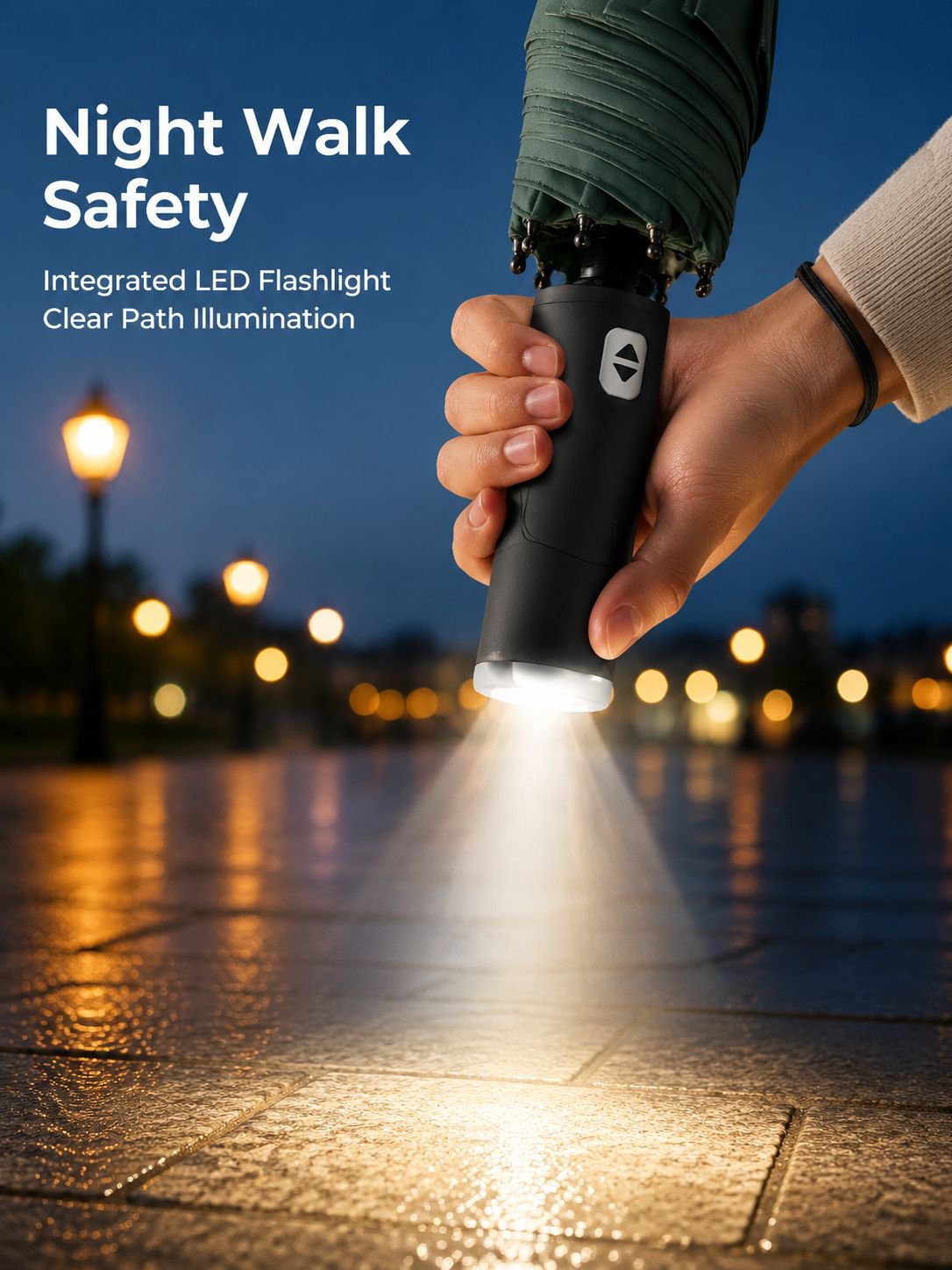 12 bone LED light umbrella black glue sun protection umbrella automatic umbrella reflective strip sa
