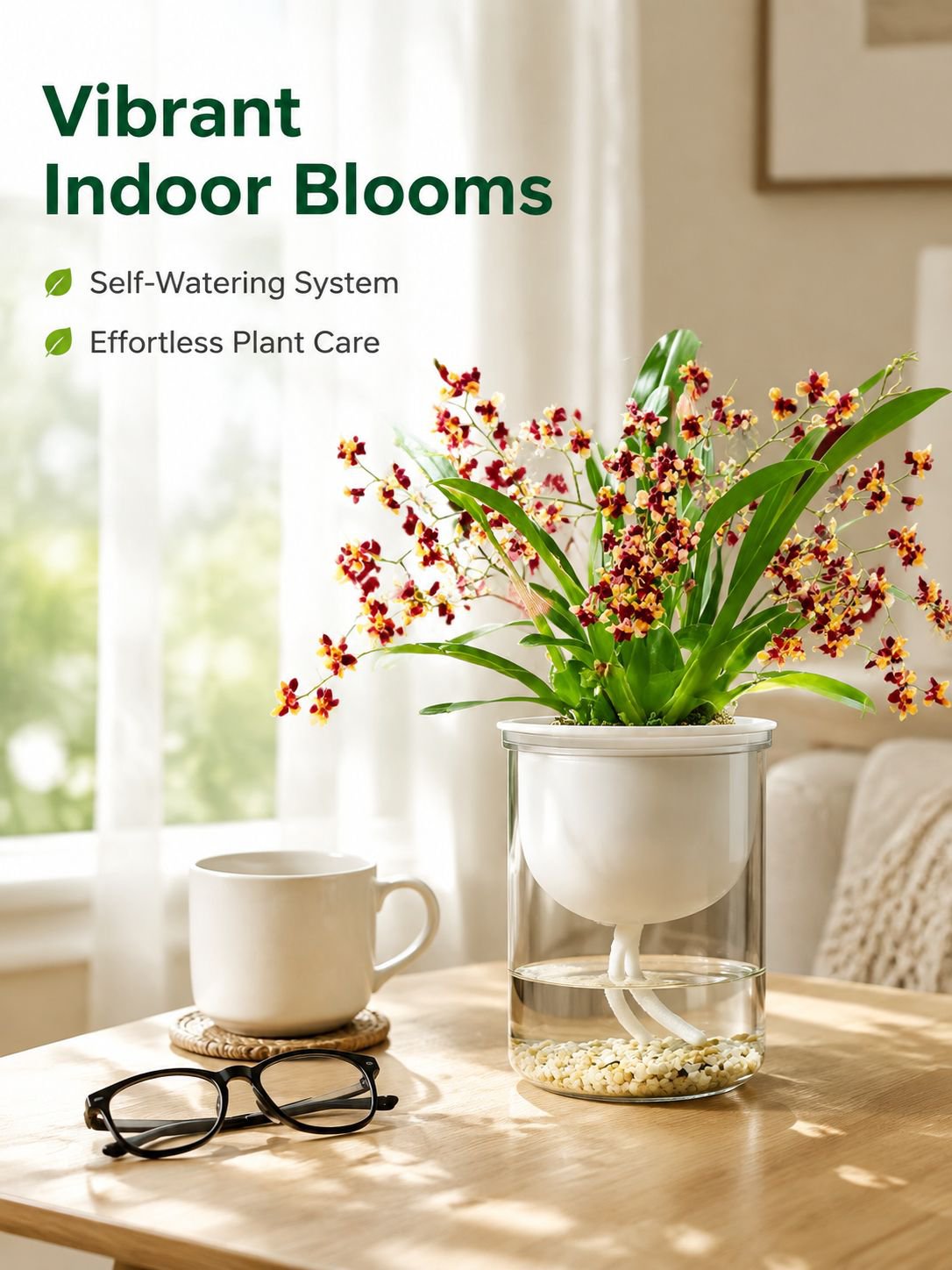 Green plants and fragrant potted flowers