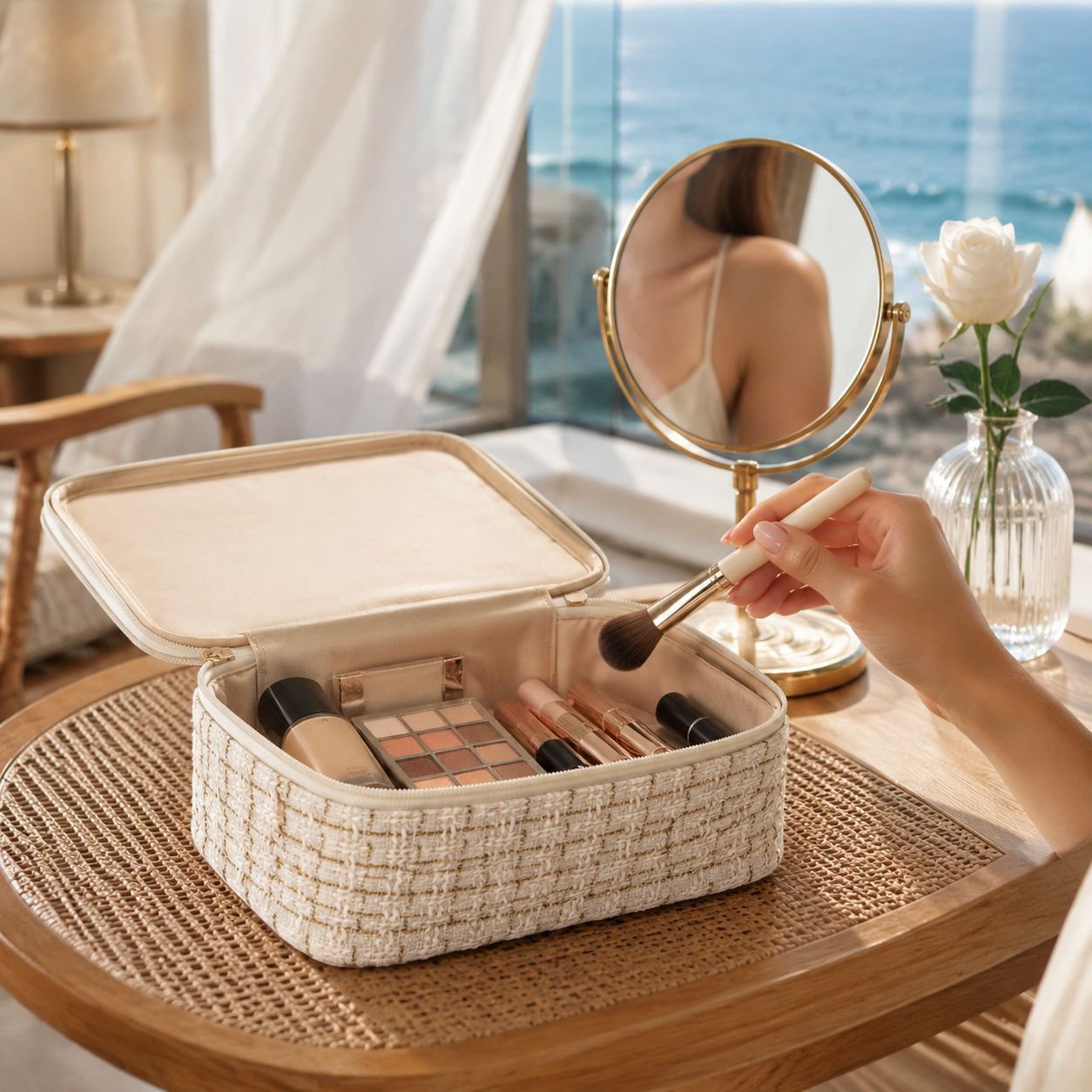 Chic portable makeup handbag for daily and travel use