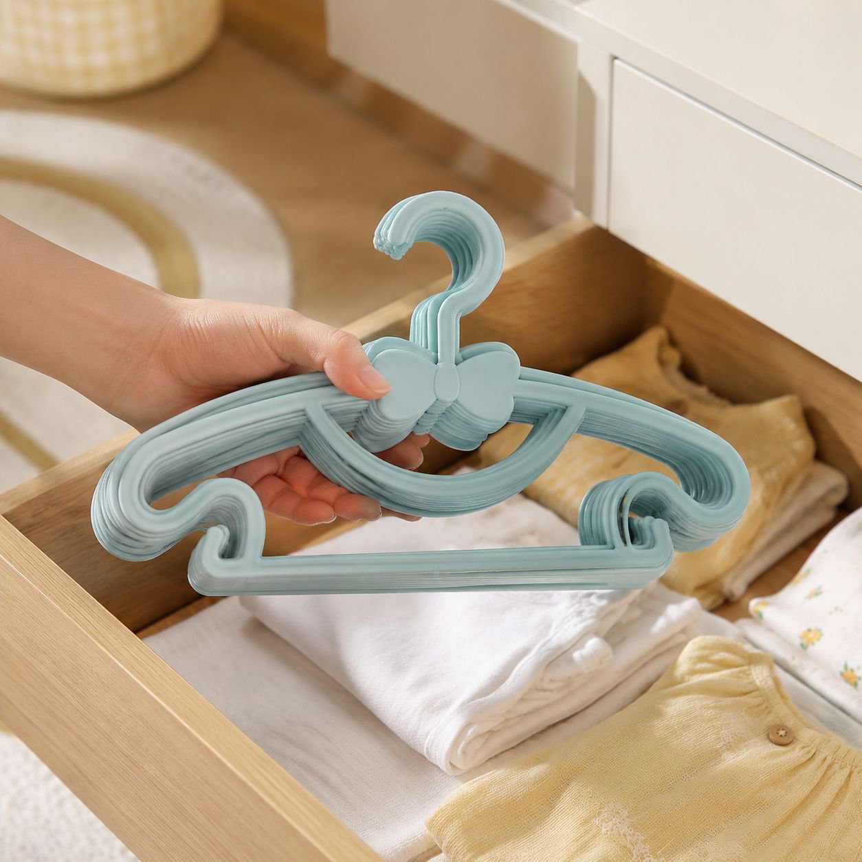 Colorful mini hangers for children's closet organization
