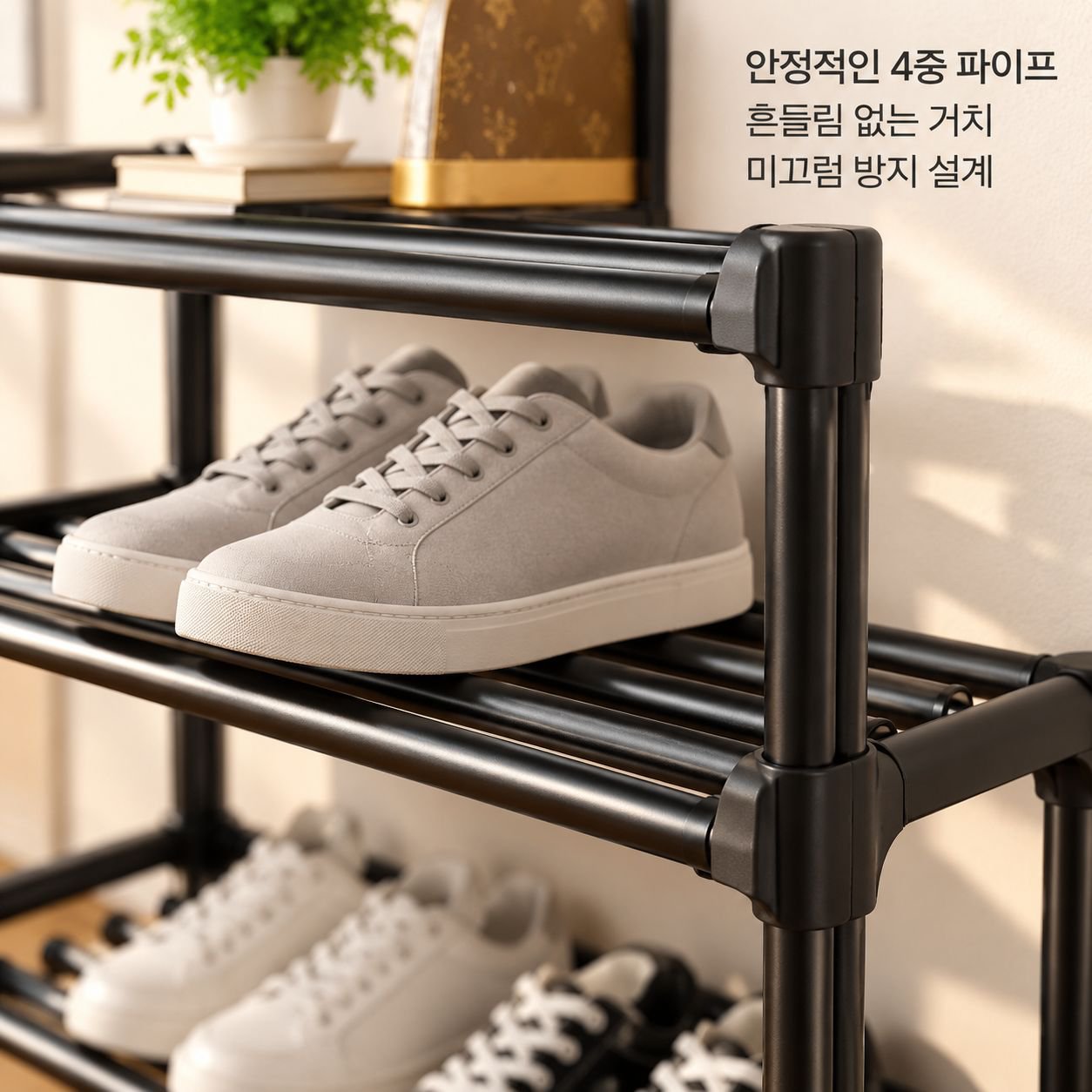 스탠드 행거 신발장 일체형 메탈 옷걸이 다기능 현관 복도 선반