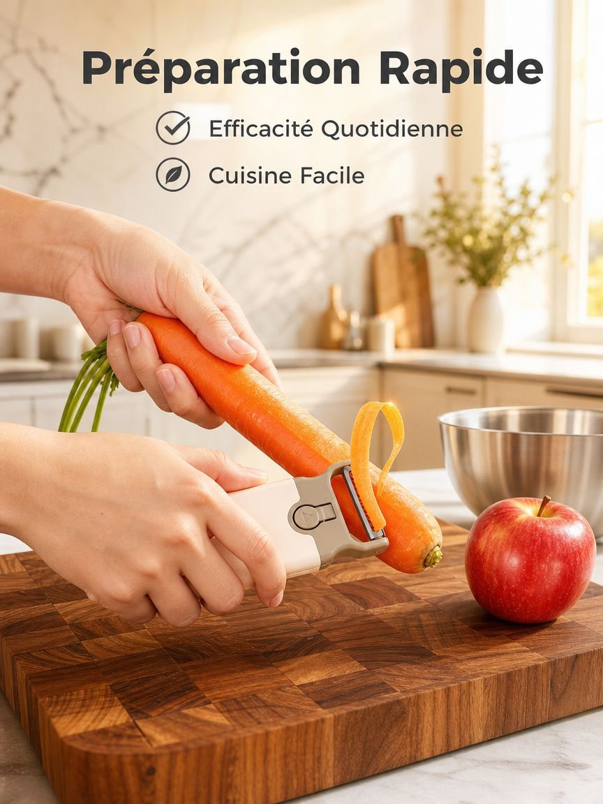 Coupe-légumes et éplucheur 3-en-1 en acier inoxydable pour fruits et légumes