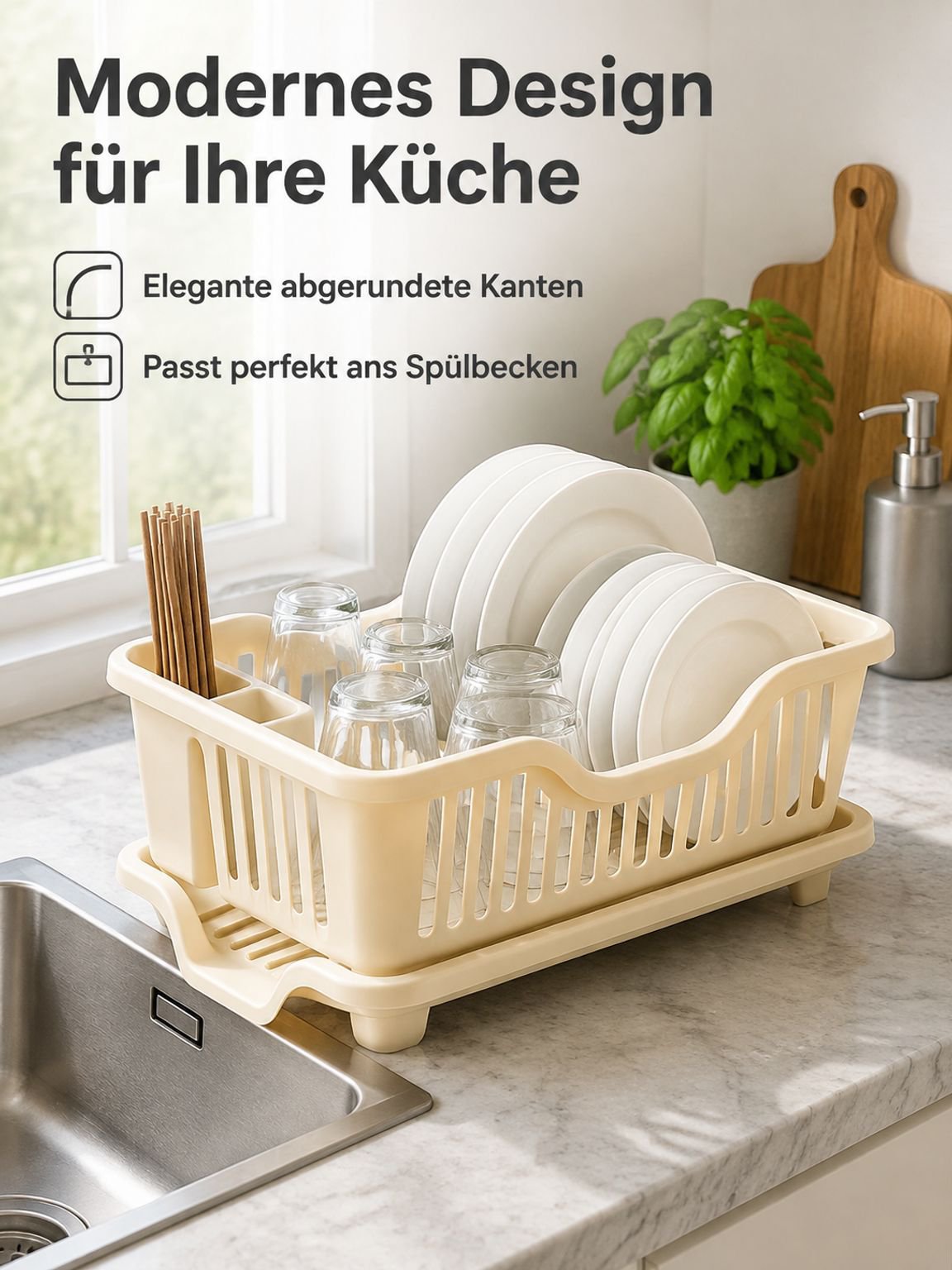 Geschirrständer mit Besteckhalter – Praktisches Regal für Schalen und Teller