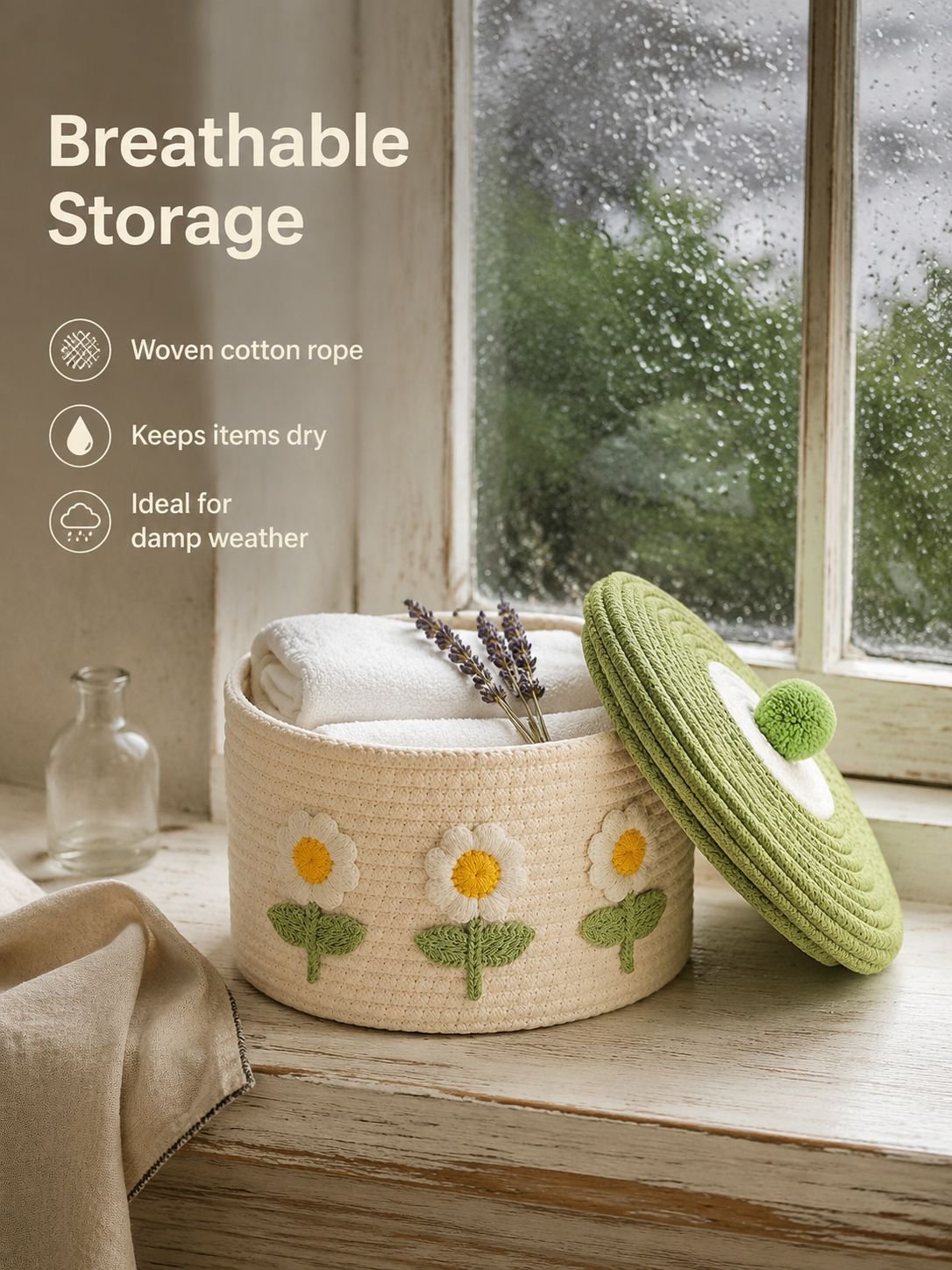 Lidded Cotton Woven Storage Basket