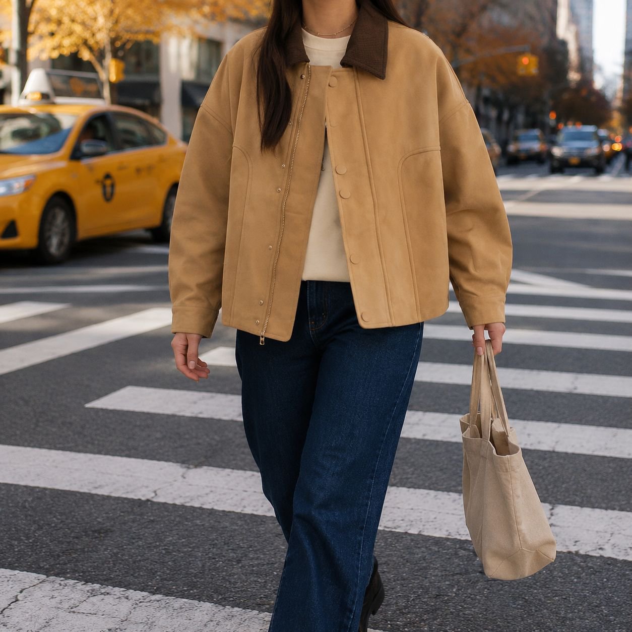 Vista frontal de chaqueta corta de otoño para mujer