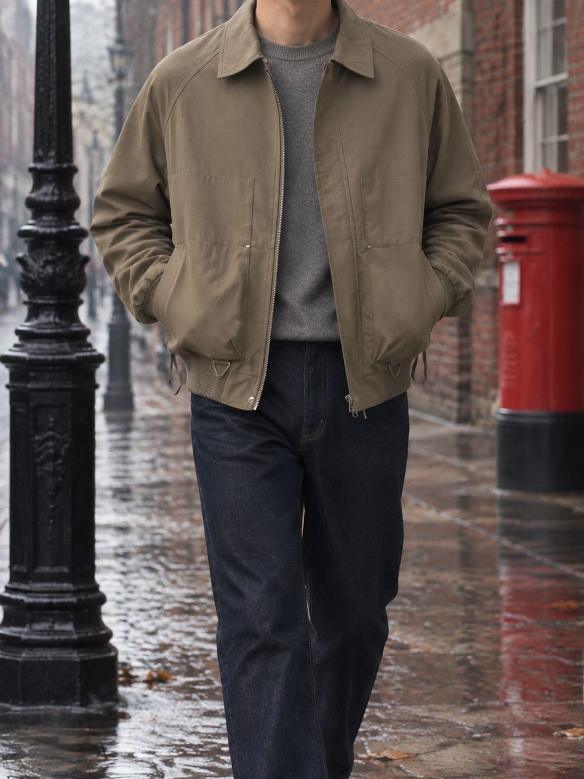 Back view of men's casual jacket with short collar