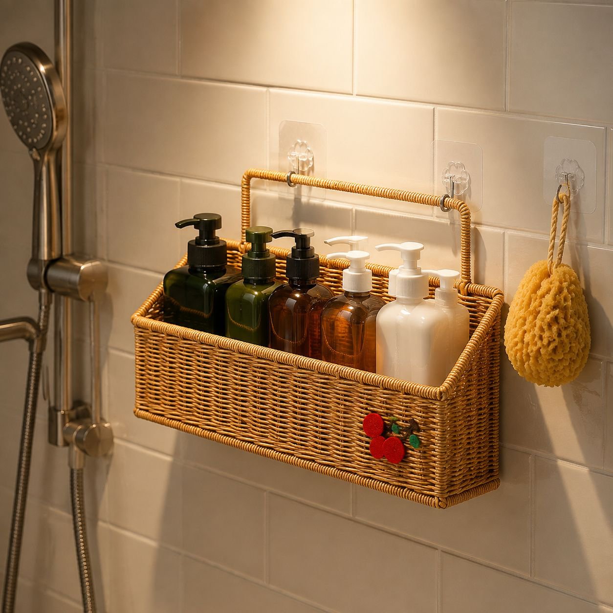 Space-saving plastic storage basket for bathroom essentials