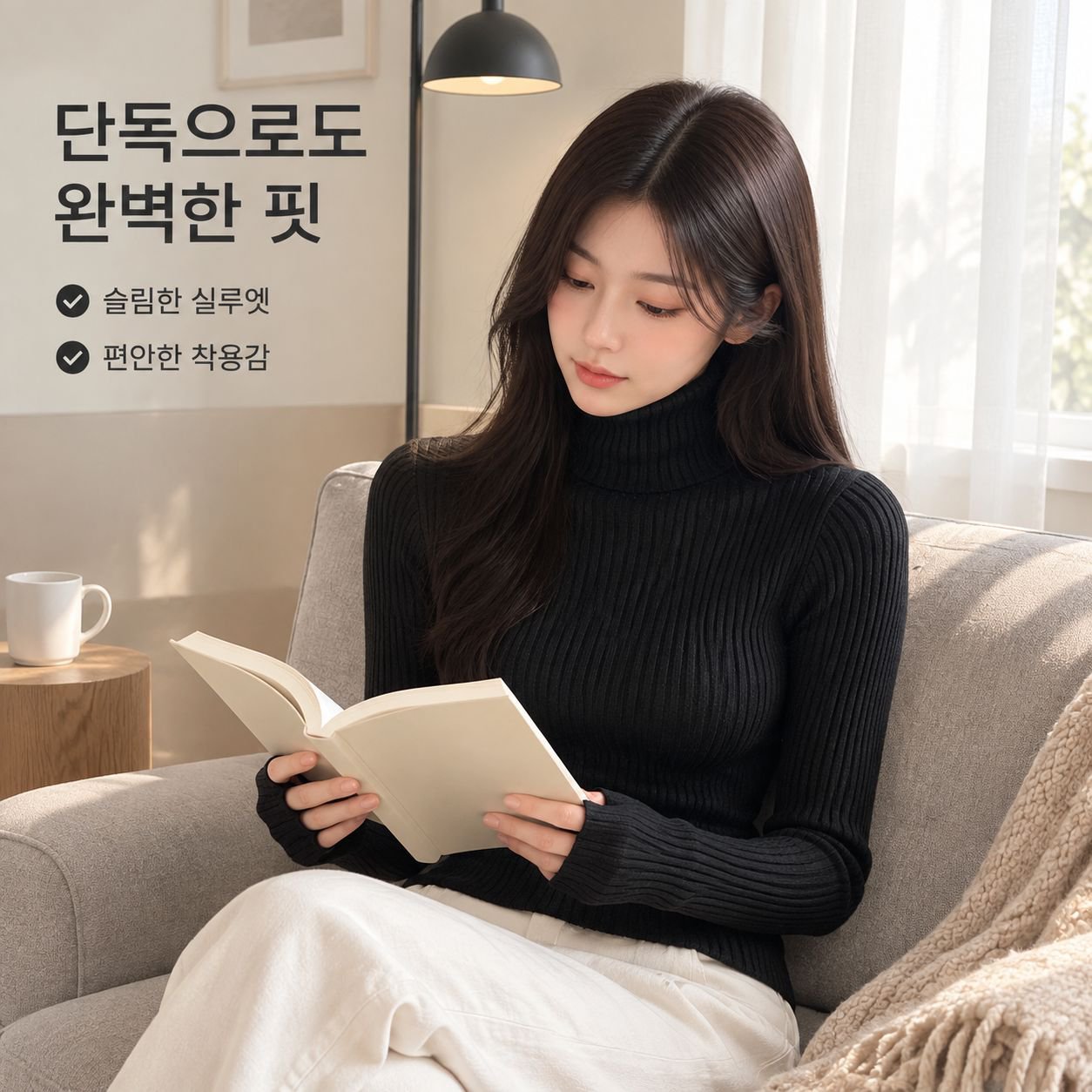 엄지 구멍이 있는 여성용 하이넥 긴팔 스웨터