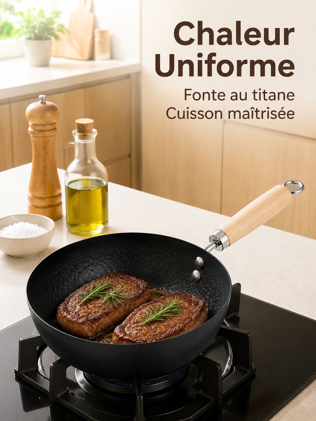 Poêle antiadhésive en fonte de titane de haute qualité