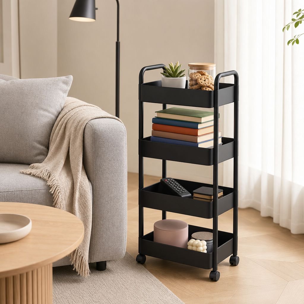 JMY - Chariot de rangement en plastique pour la maison, étagère mobile sur pied
