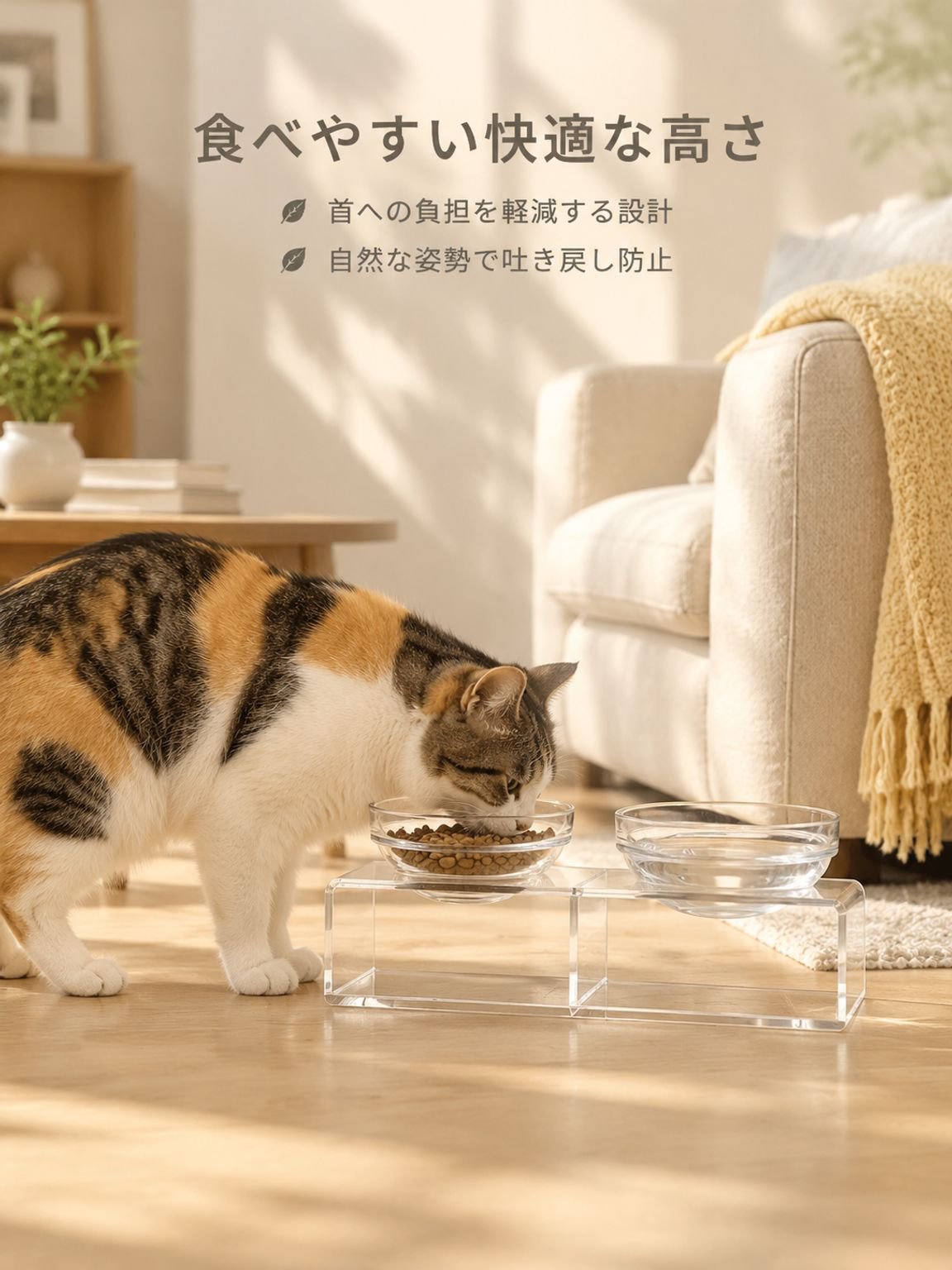転倒防止機能付き猫用フードボウルとウォーターボウルセット