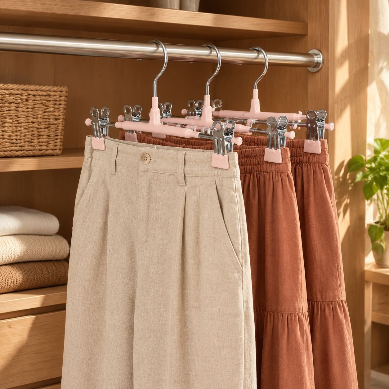 Perchero multifuncional antideslizante de acero inoxidable para pantalones, pinza organizadora