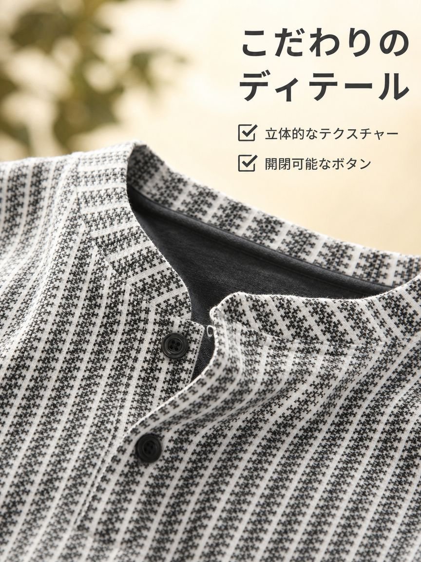 夏用メンズゆったりフィット魚骨柄ヘンリーネック半袖Tシャツ