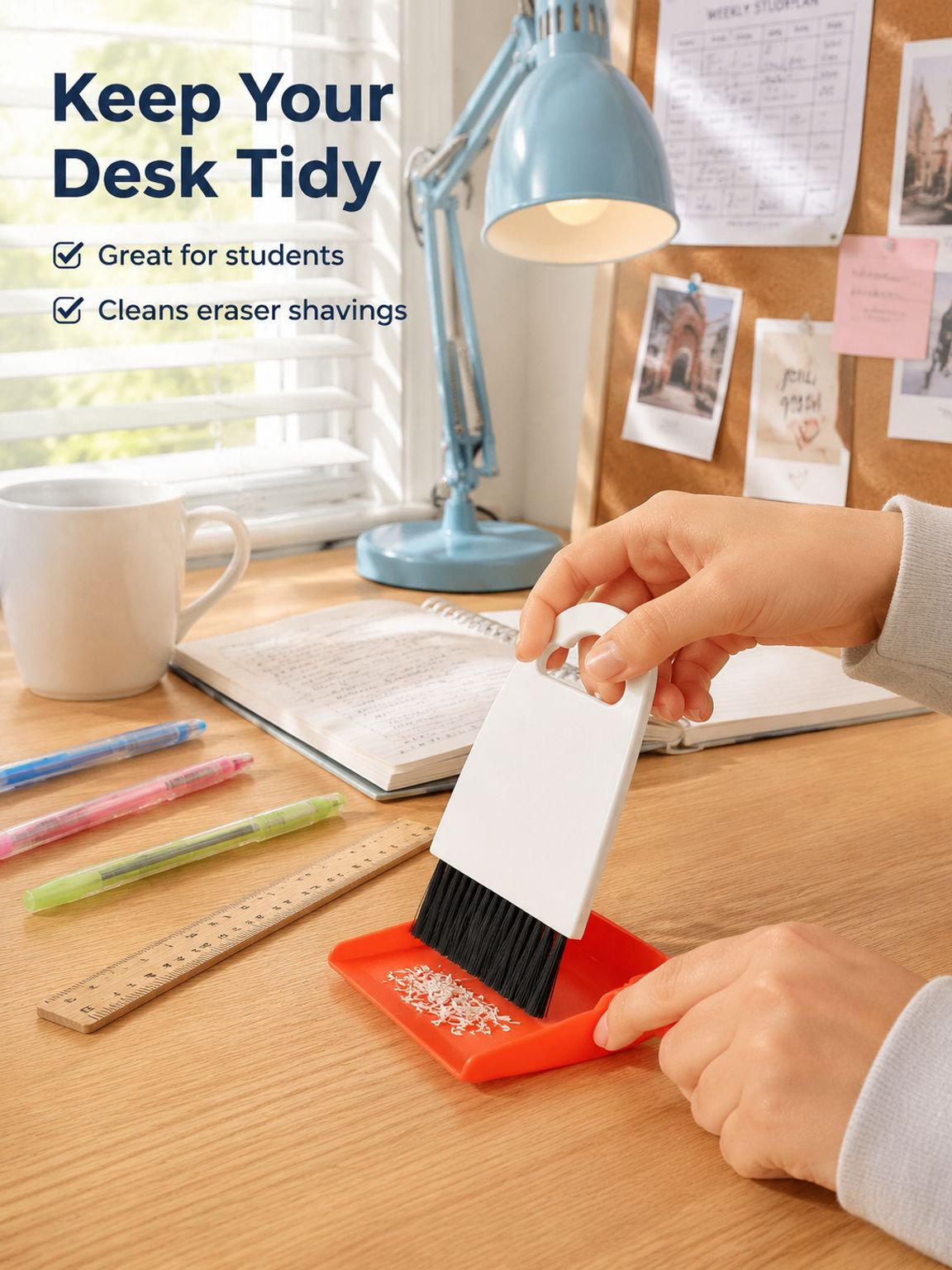 Desktop mini cleaning tool set, includes small broom, dustpan, and cleaning shovel