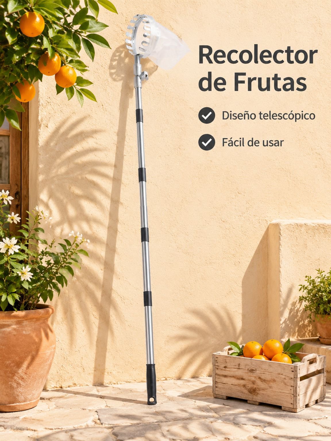JMY-Autumn New Design High Branch Fruit Picker 4m Telescopic Fruit Picker with Fruit Collection Net,