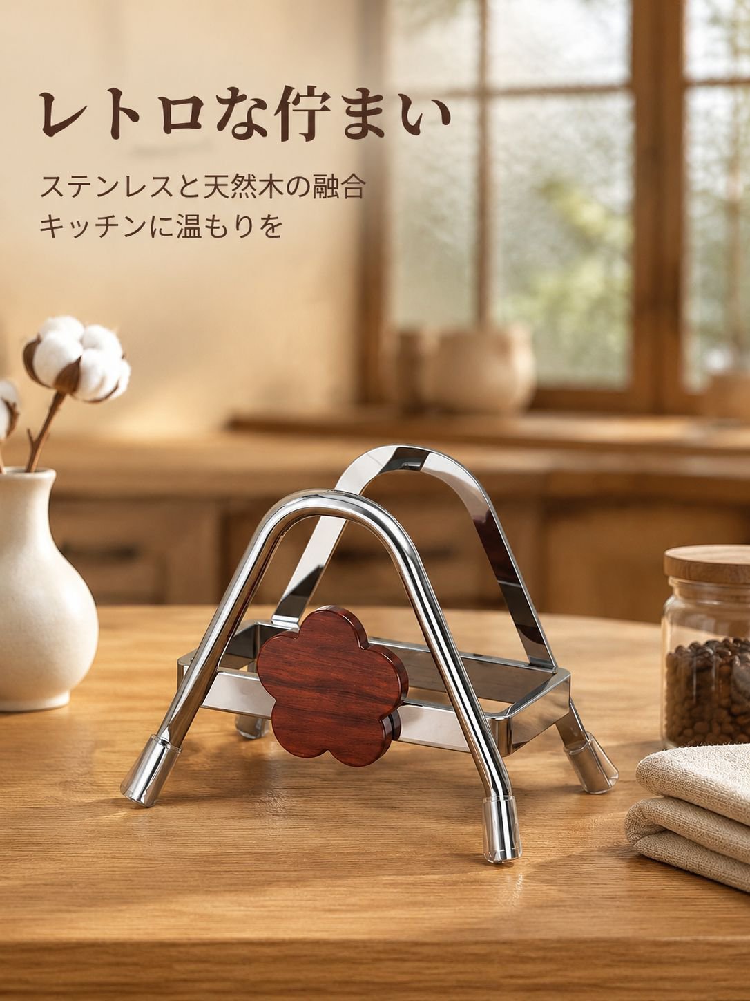 多機能ヴィンテージスタイルの厚みのあるブナ材まな板ラック
