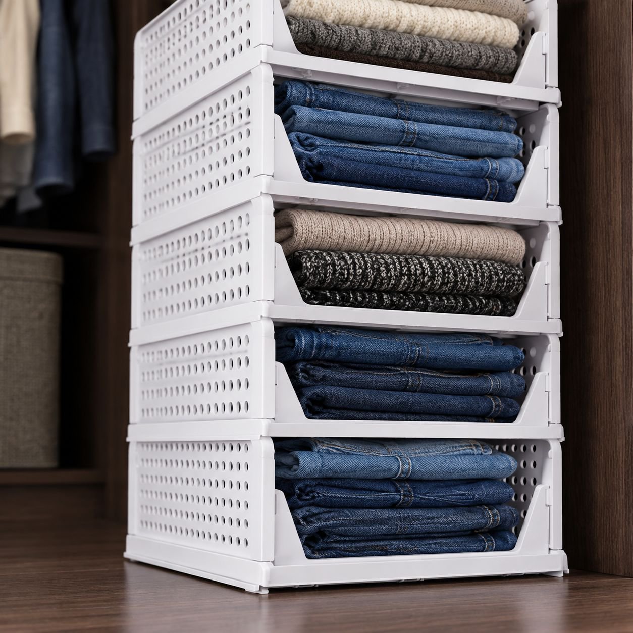 Durable plastic storage drawers for clothes and accessories