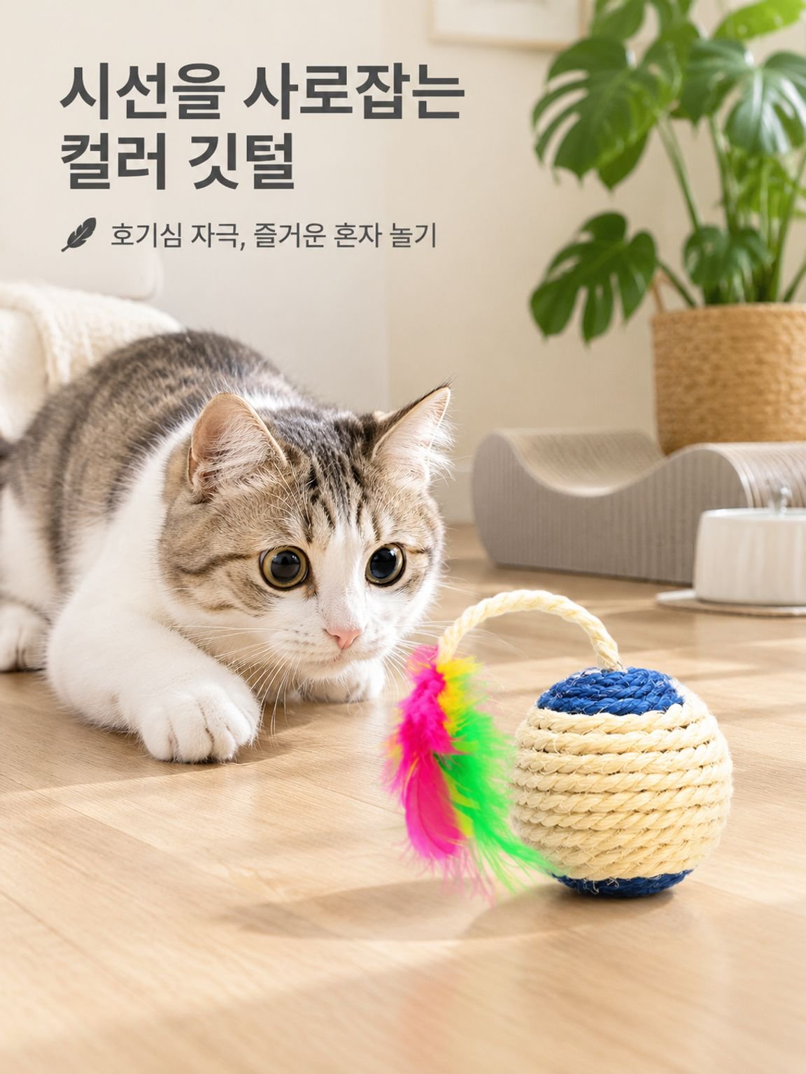 내구성 좋은 사이잘 소재 이갈이용 고양이 낚싯대