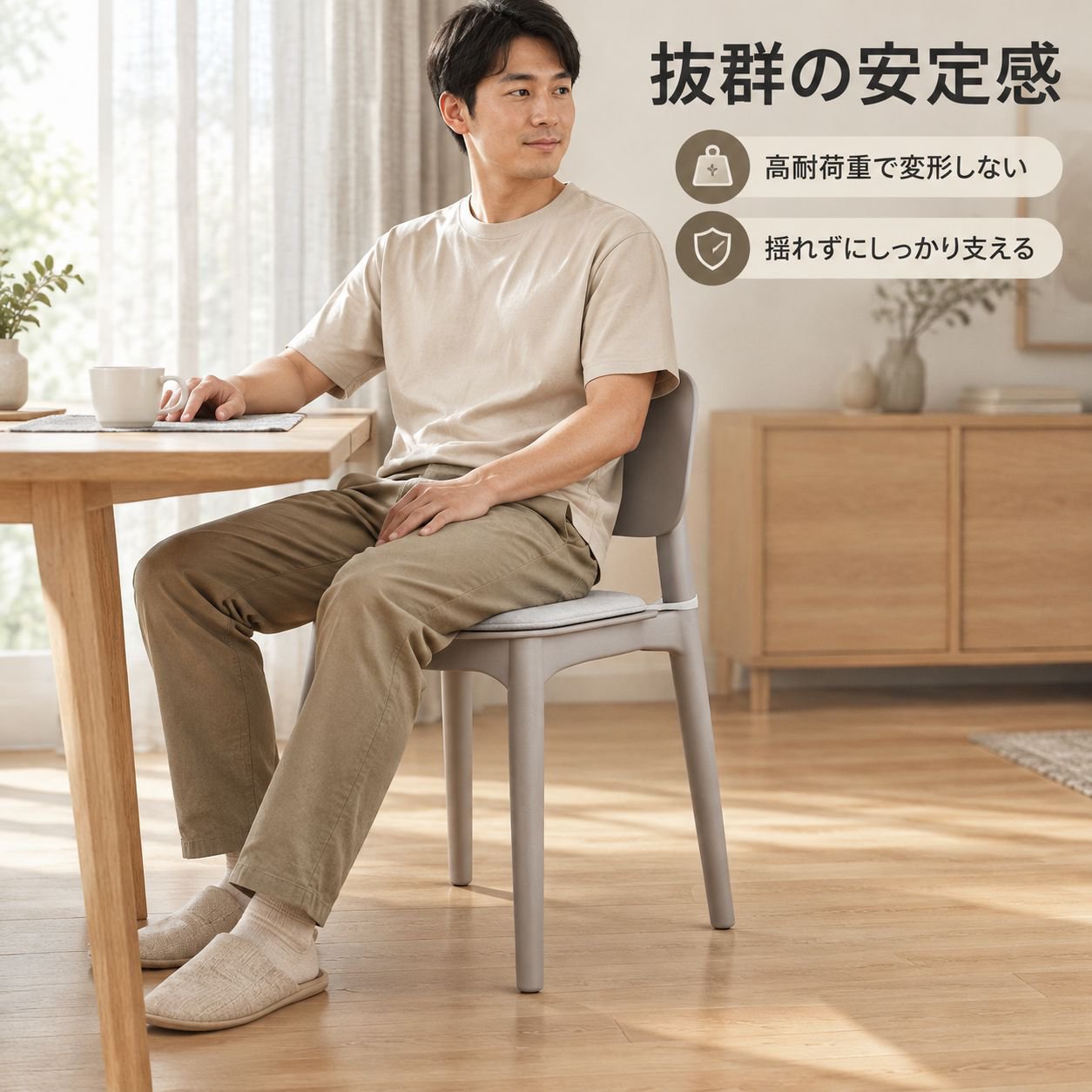 家庭用・厚手プラスチック製背もたれ付きダイニングチェア