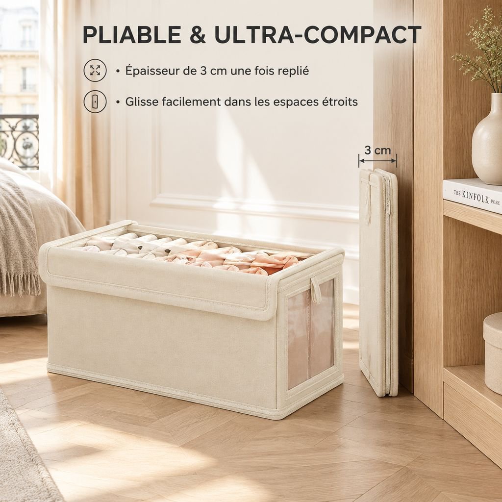 Boîte de Rangement Pliable en Coton et Lin Panier Tissu pour Jouets et Vêtements