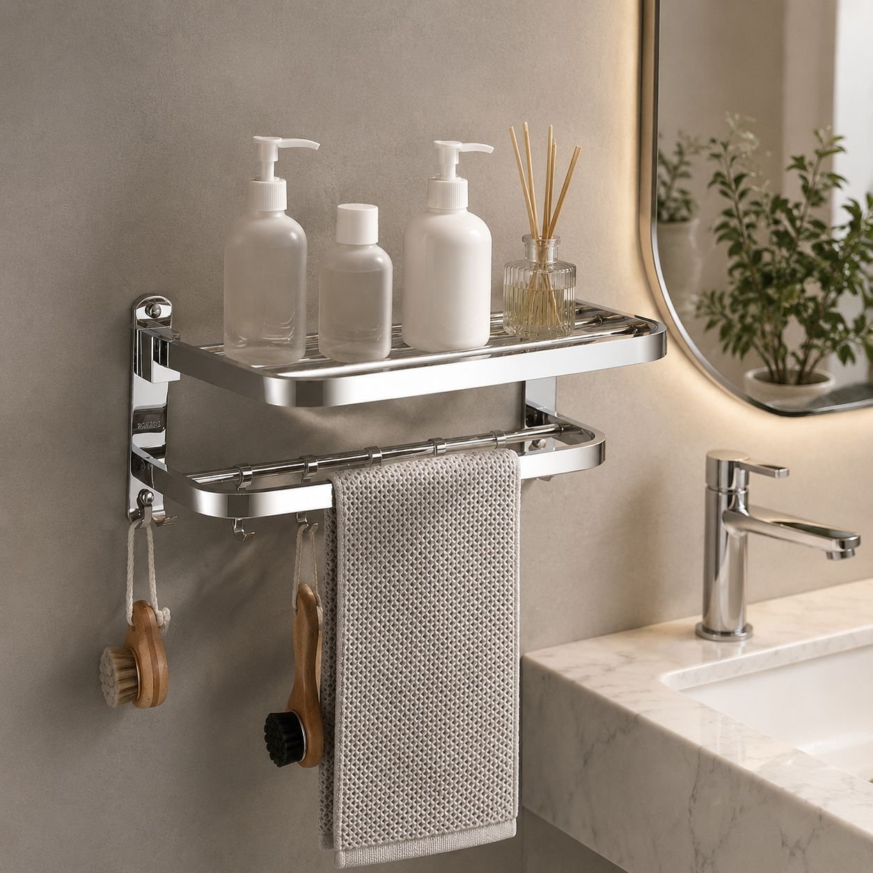 Rust-resistant stainless steel towel holder in bathroom