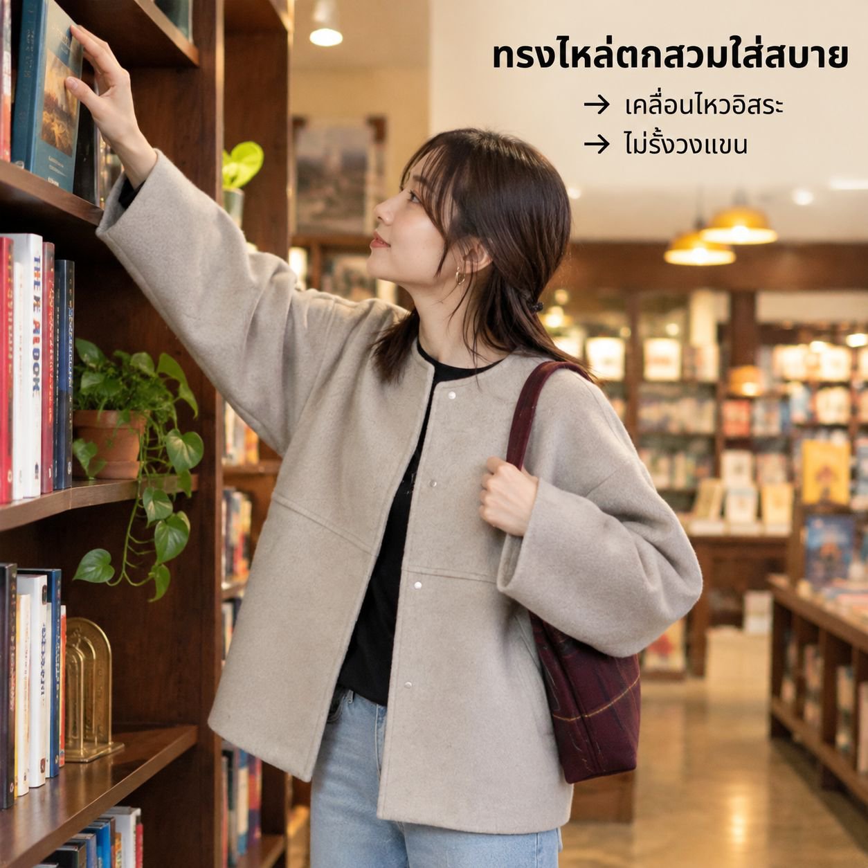 เสื้อครอปผ้าขนสัตว์คอกลมดีไซน์เก๋สำหรับผู้หญิง