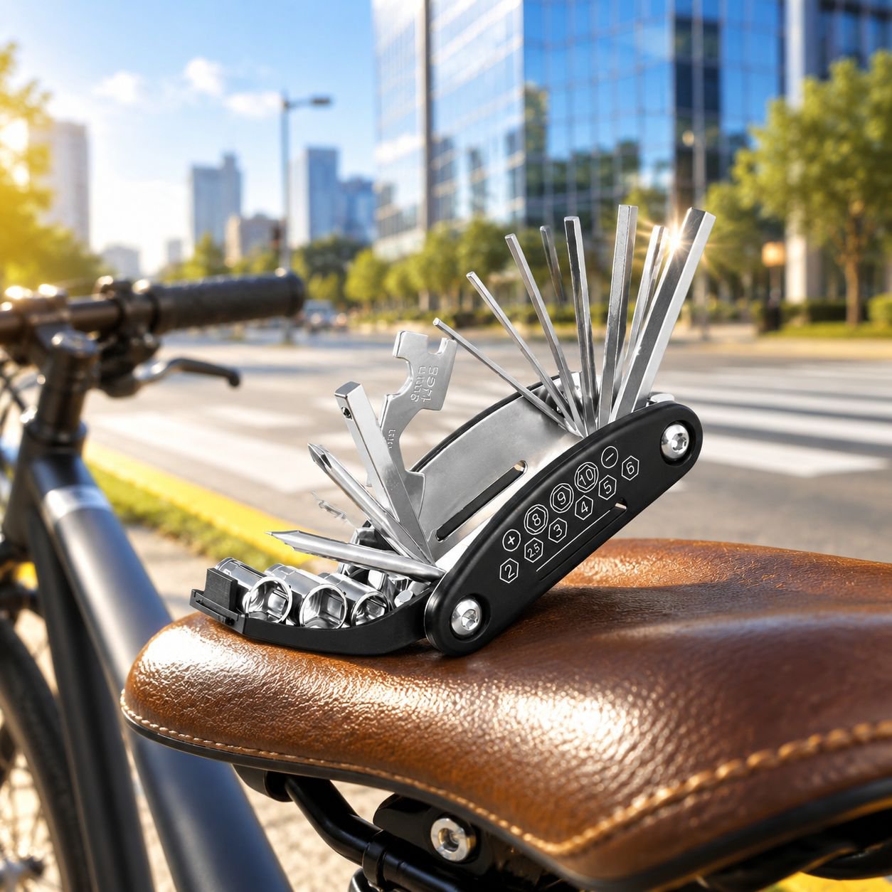 工具セットを使用した自転車修理例