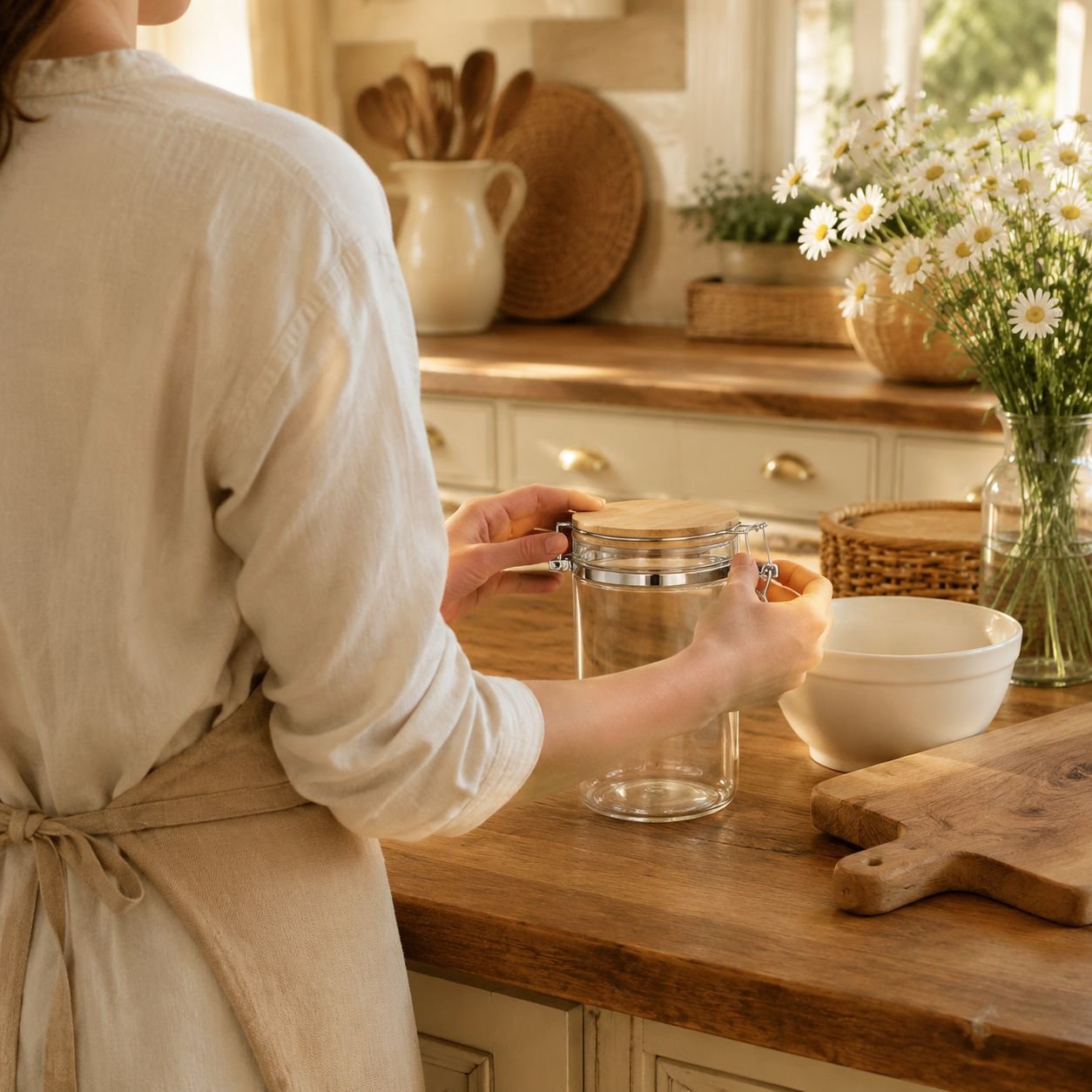 Set of glass storage jars for pantry