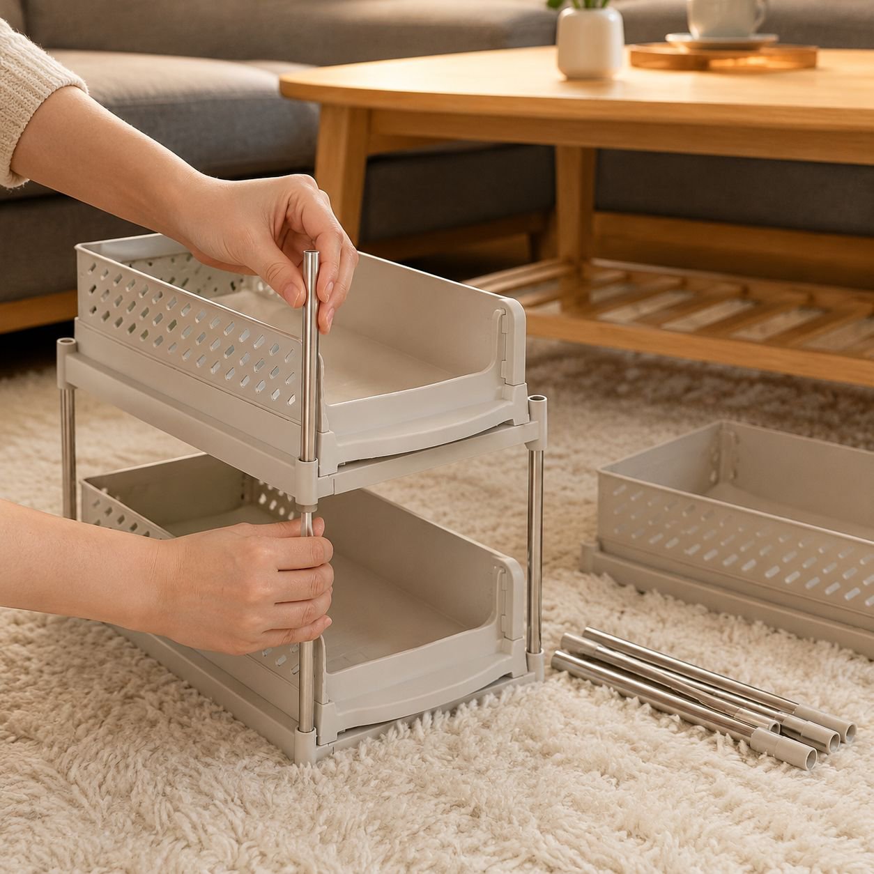 3段式隙間収納ワゴンの使用例