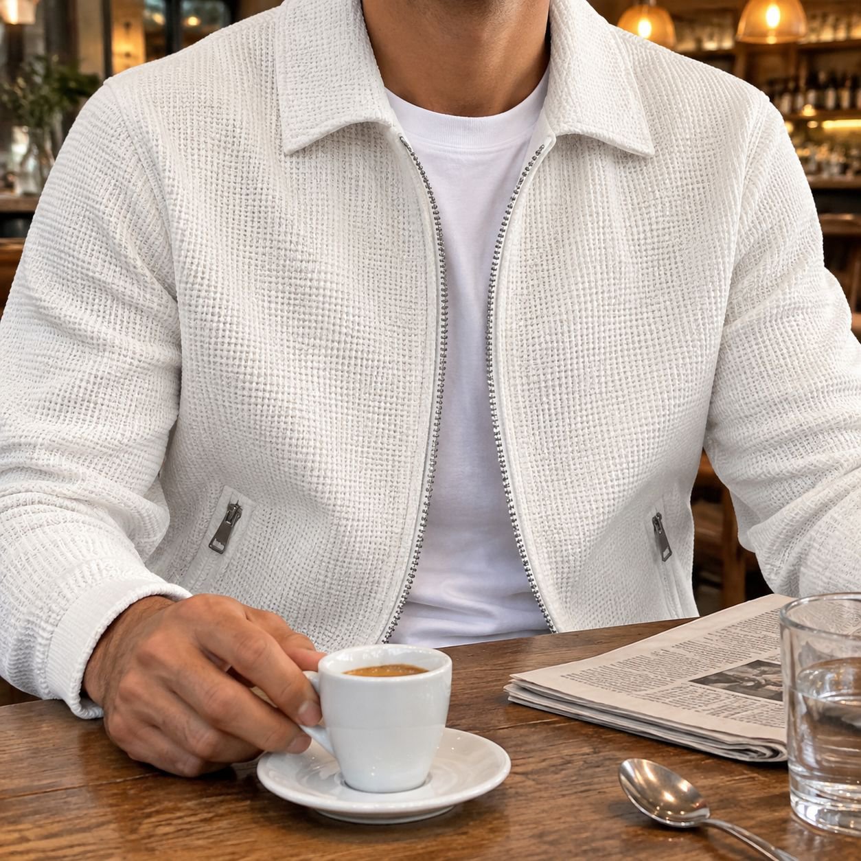 Wrinkle-resistant Zipper Waffle Knit Cardigan