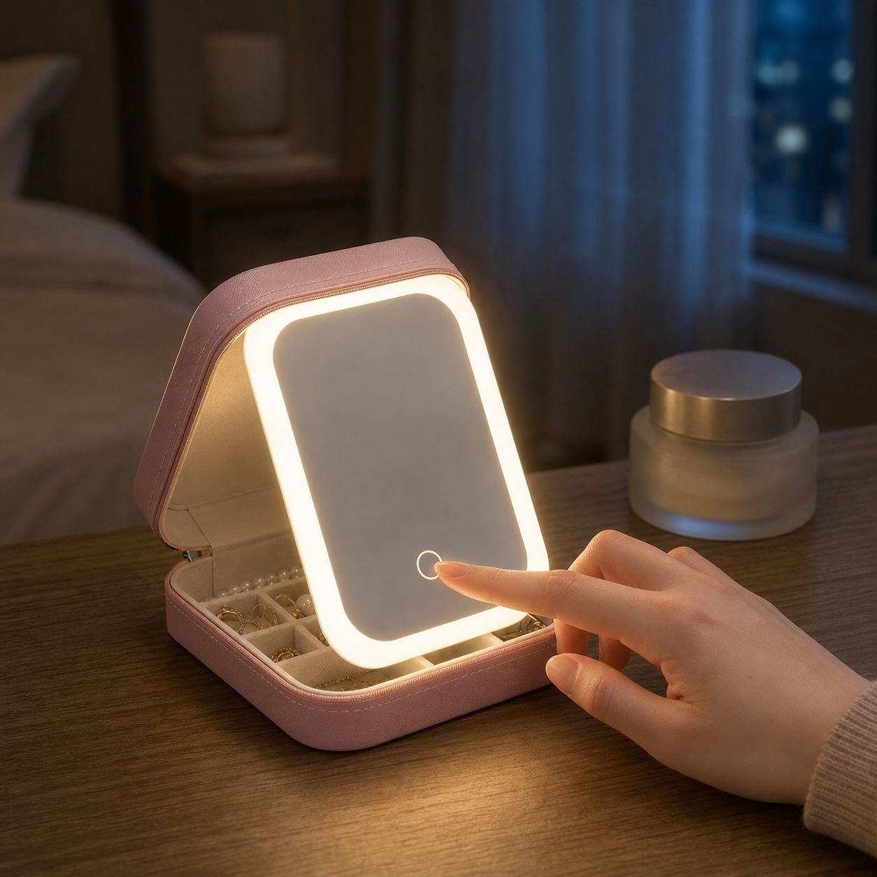 LED Mirror Makeup Box Multifunctional Jewelry Organizer