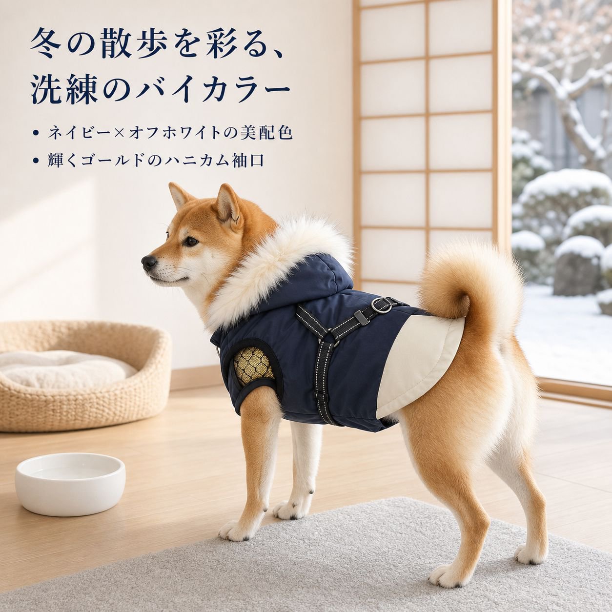 ペット用 冬用フリース中小型犬パディング防風ジャケット（フード付き）