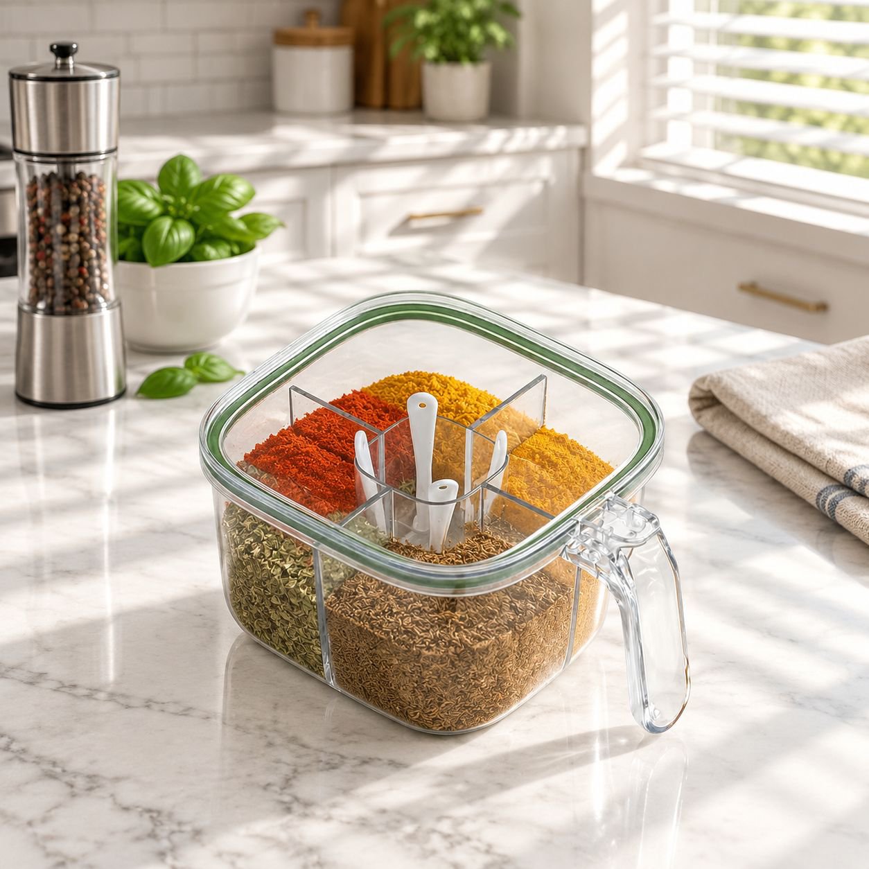 Multi-Grid Clear Seasoning Box Multi-Compartment Kitchen Spice Storage Container