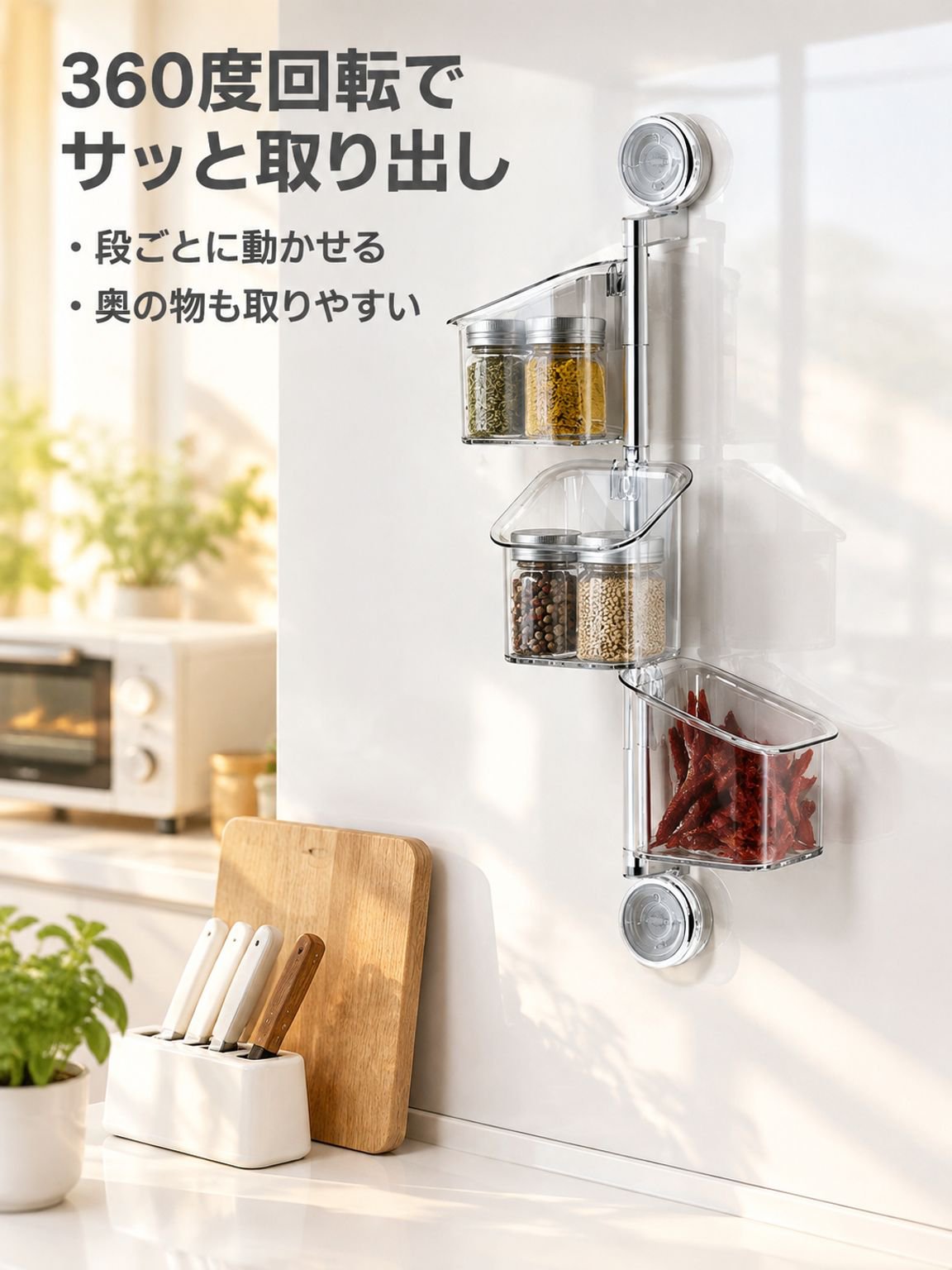 ダブル吸盤収納ボックス葱生姜ニンニク用キッチン回転ラック