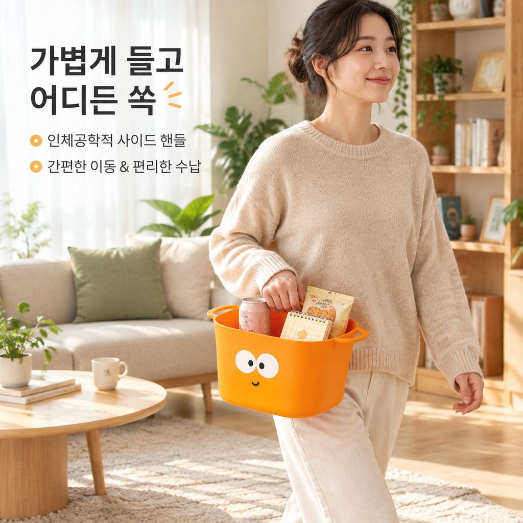 손잡이 달린 도파민풍 귀여운 데스크 수납 바구니