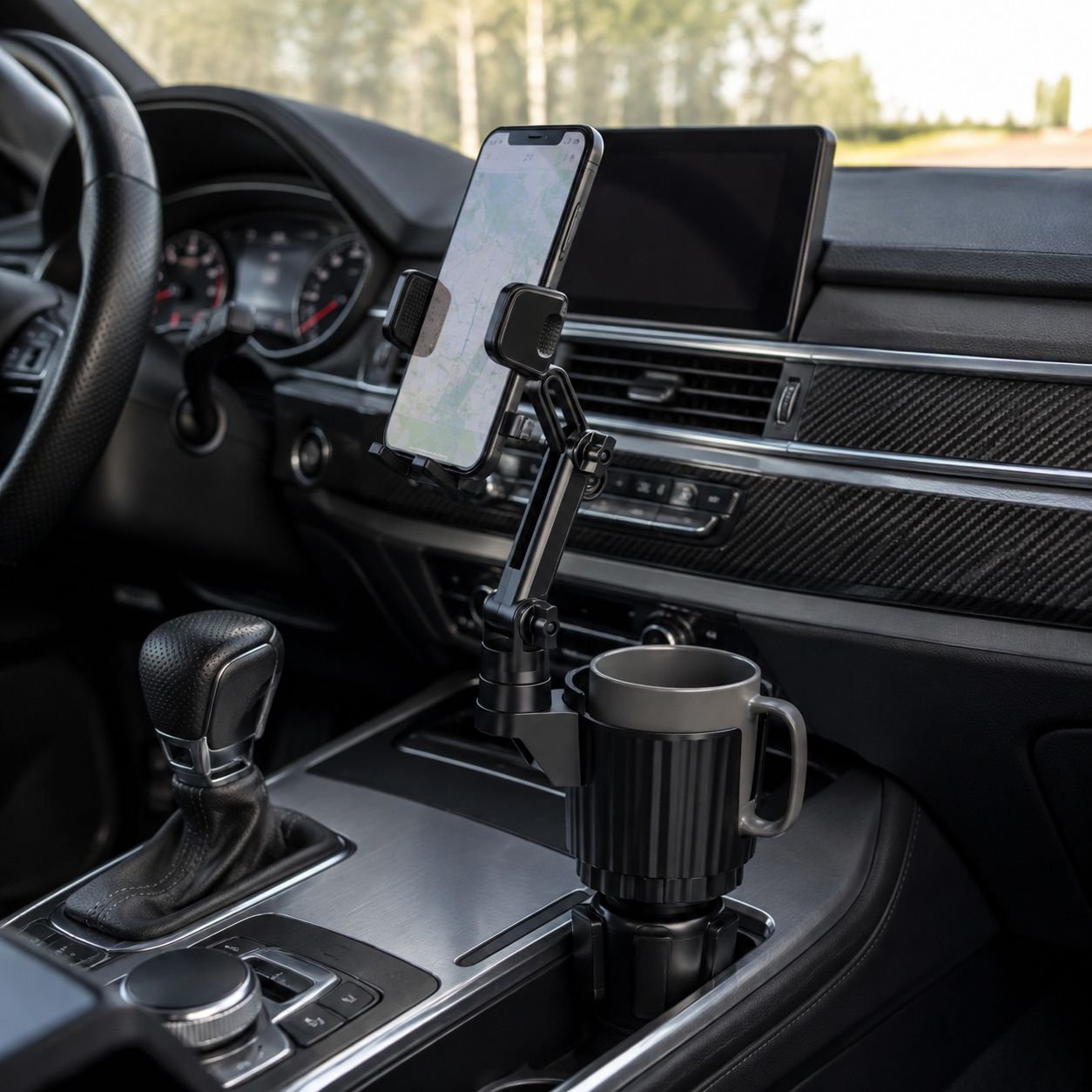2-in-1 Getränke- und Handyhalter für die Mittelkonsole im Auto