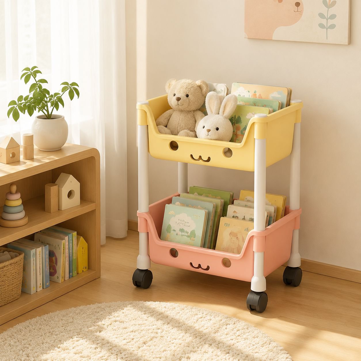 Multi-Layer Mobile Kids Toy Storage Shelf and Bookshelf