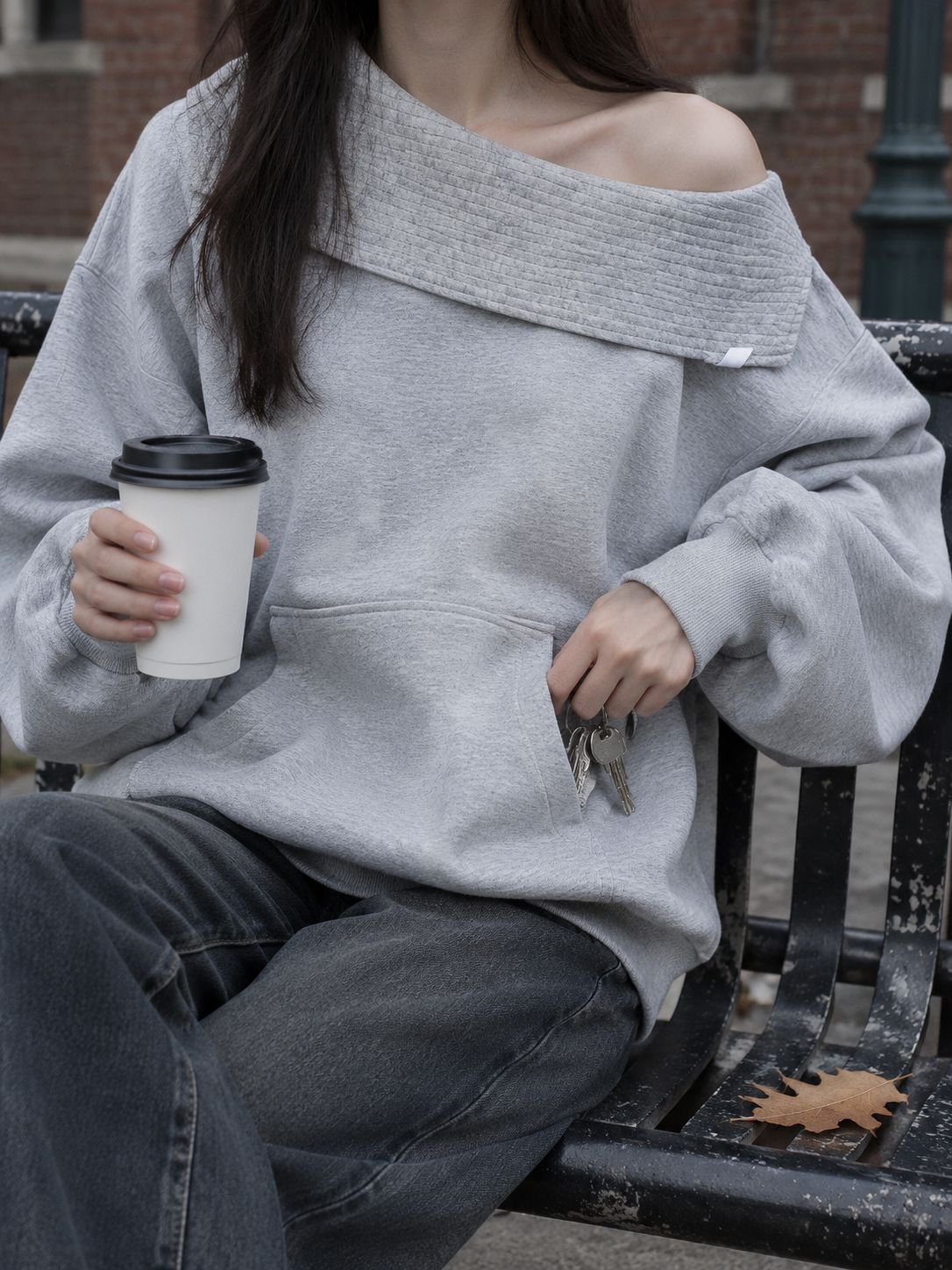 Schräge Schulter Oversize Hoodie für Frauen