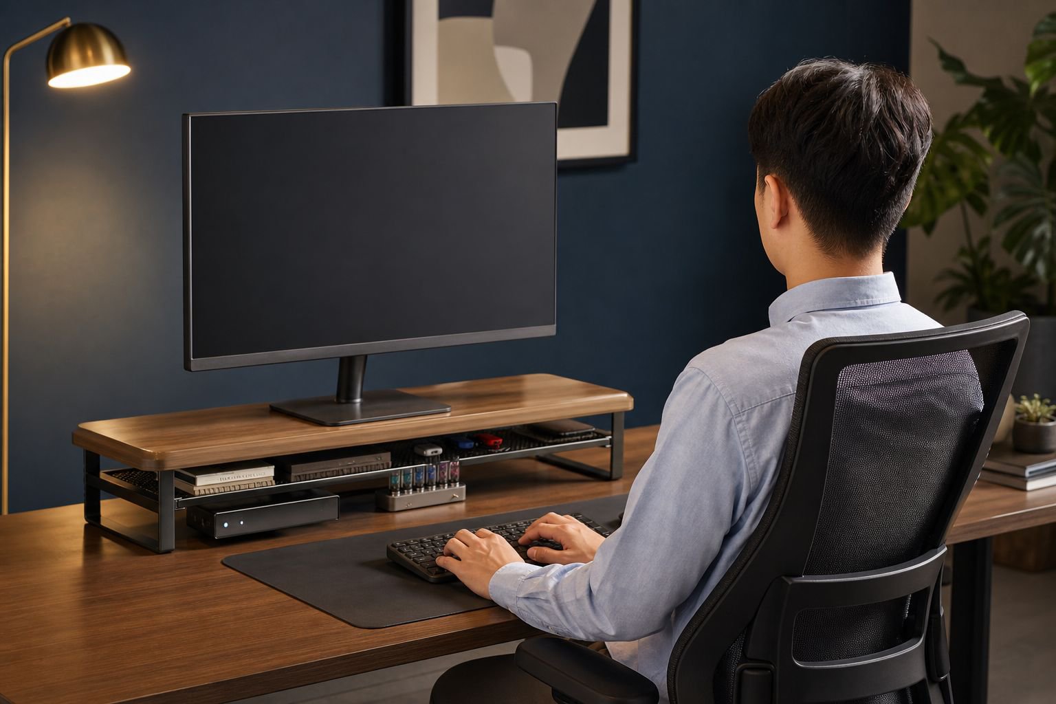 Adjustable Monitor Riser with Sliding Storage Drawer